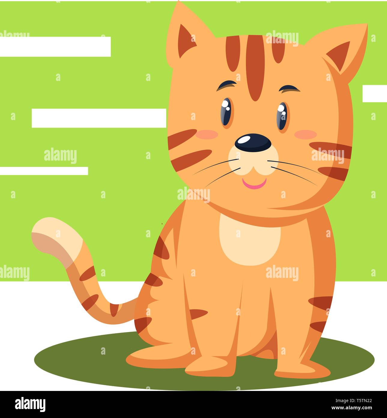 A Small orange tiger sitting on grass in green background, vector, color drawing or illustration. Stock Vector