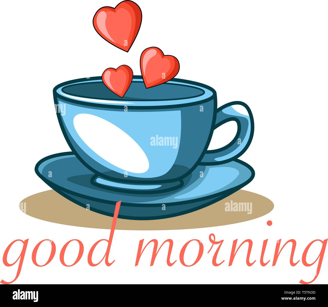 A Blue Coffee cup with heart shapes with a quote 'good morning ...