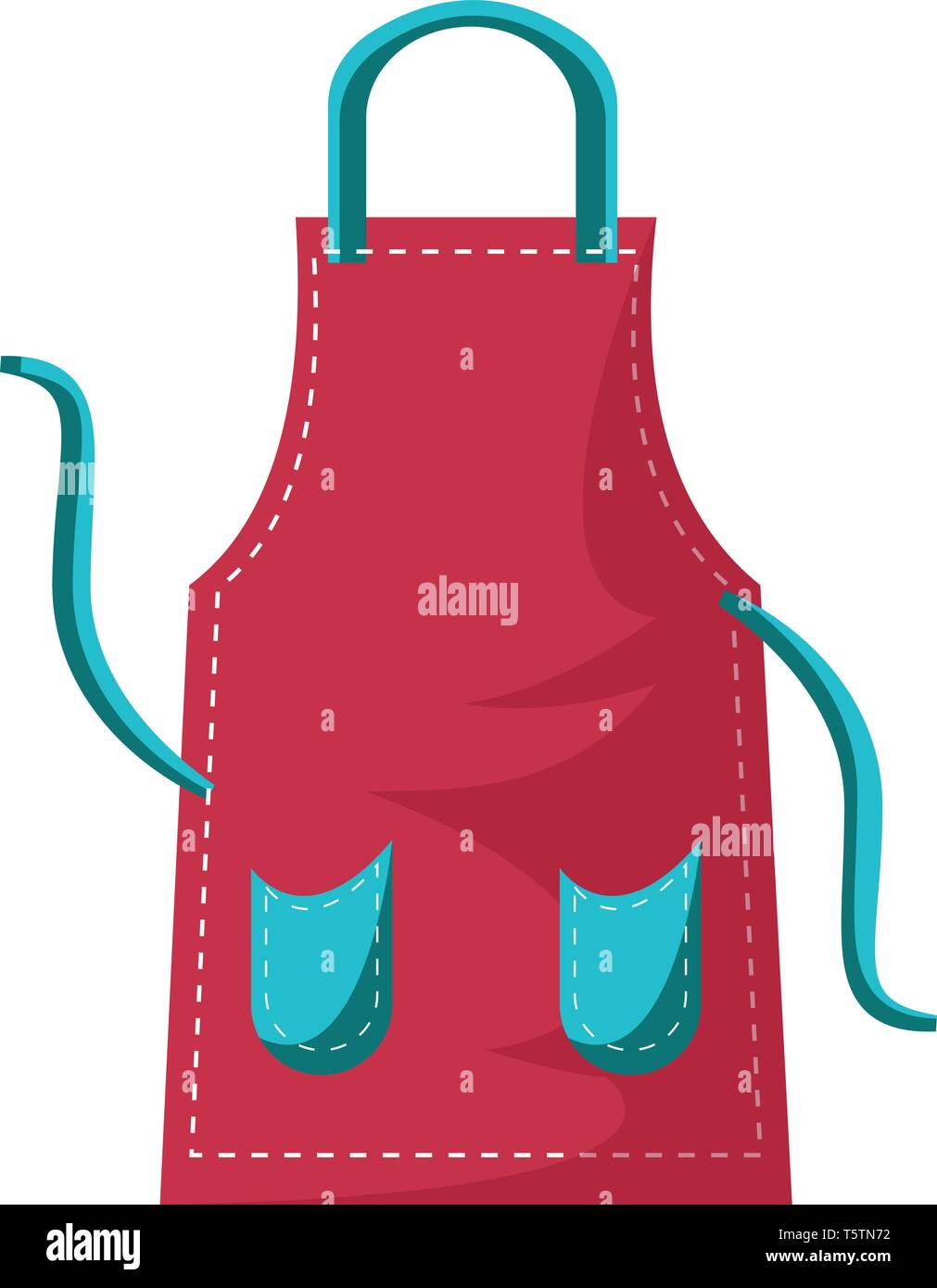 Kitchen apron in red color worth blue pockets thread to tie the ...