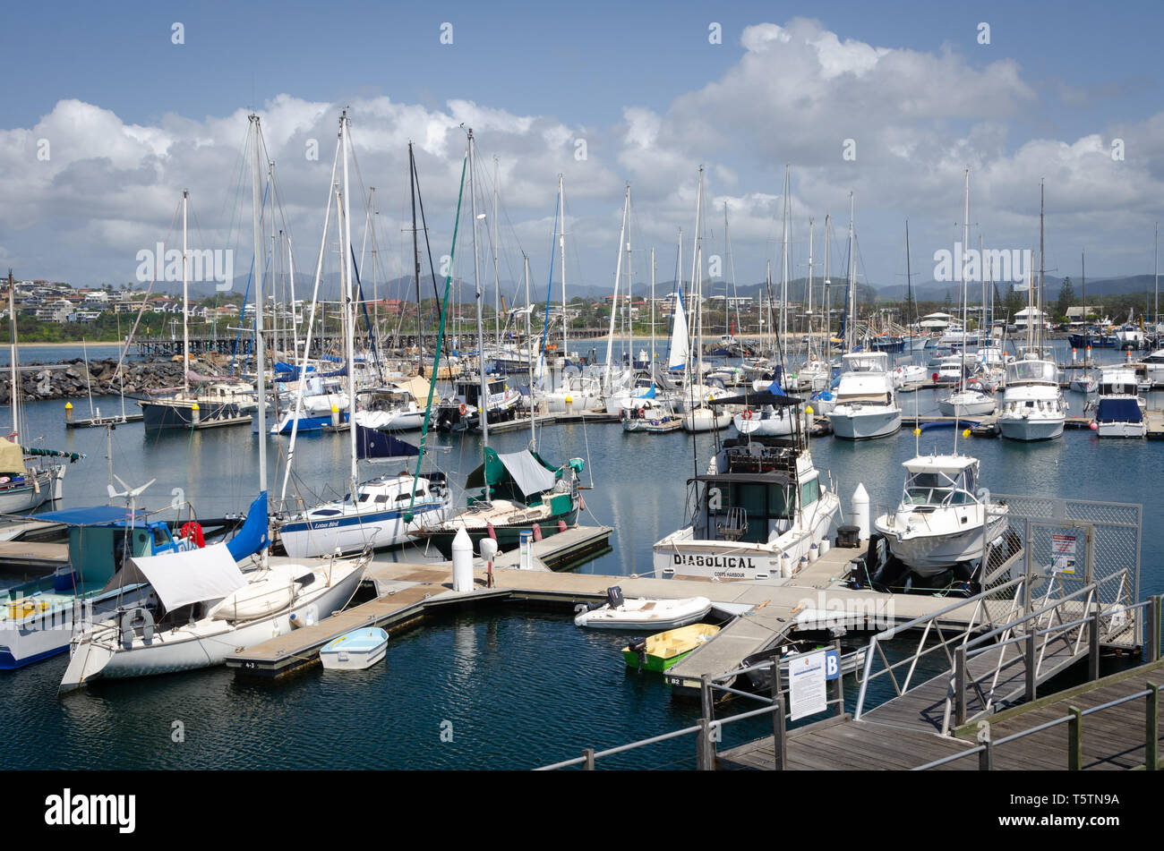 Boats in harbour at  Coffs Harbour, New South Wales, Australia Stock Photo