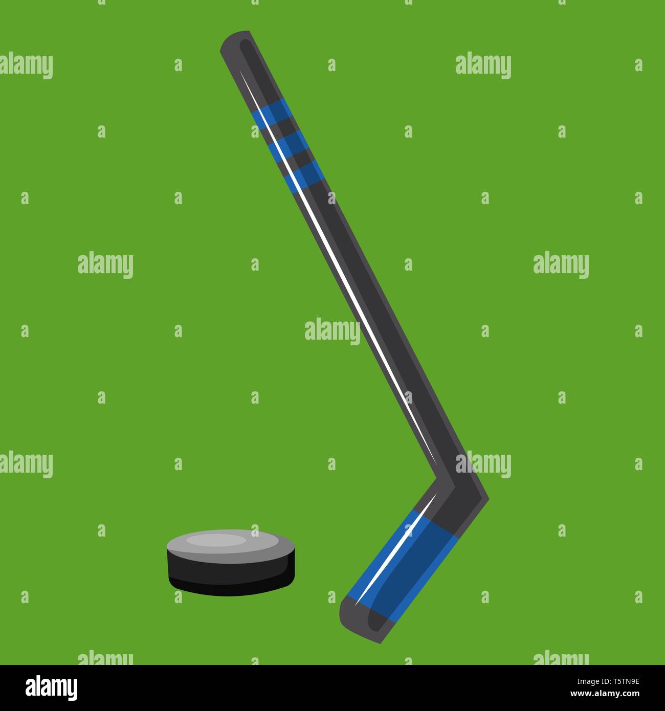 A Hockey stick and ball in green background vector color drawing or