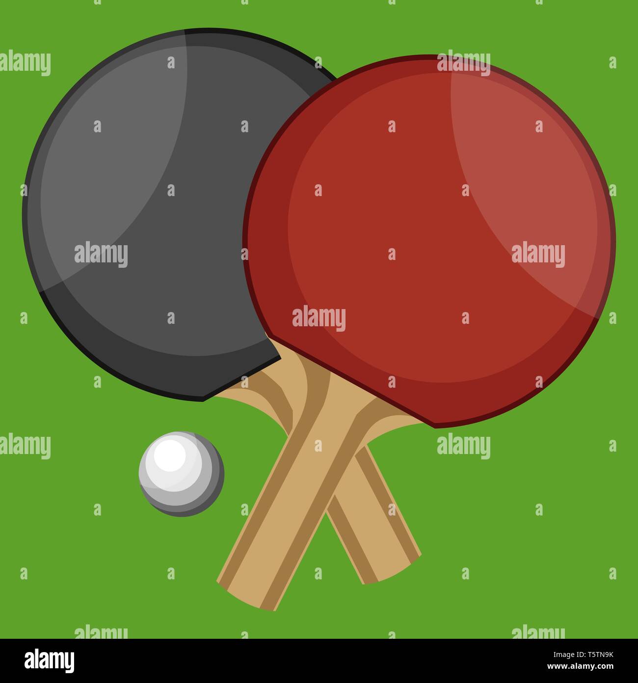 Table Tennis bats with ball in green background vector color drawing or