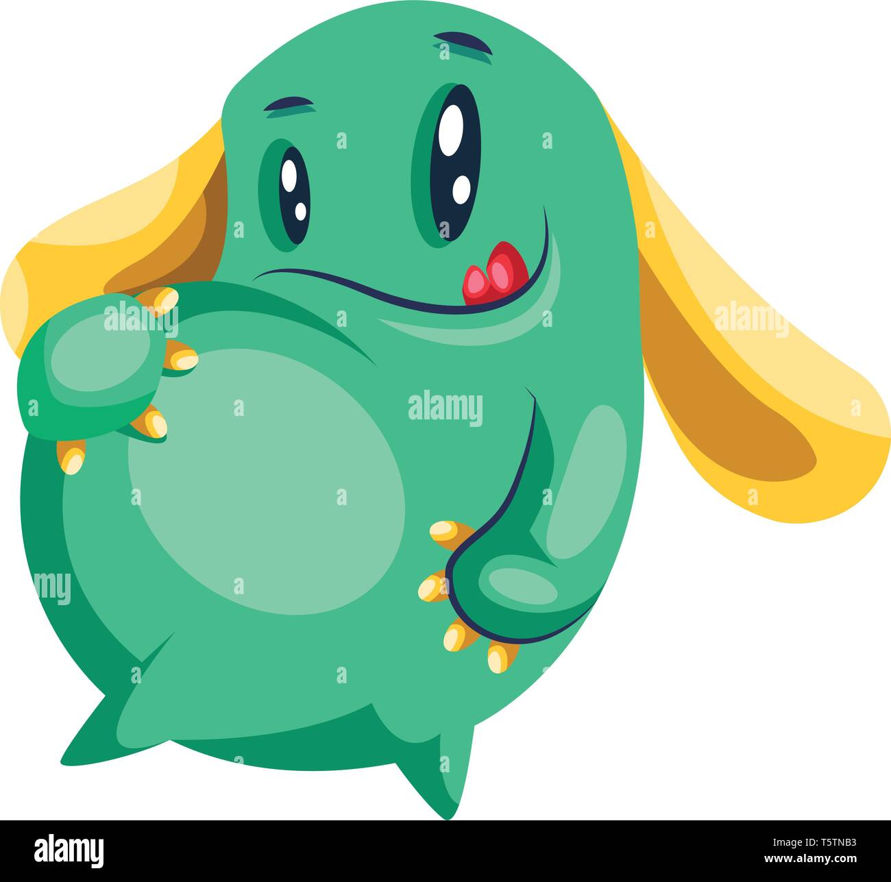 Cute Green Cartoon Monster With A Big Belly White Background Vector Illustration Stock Vector