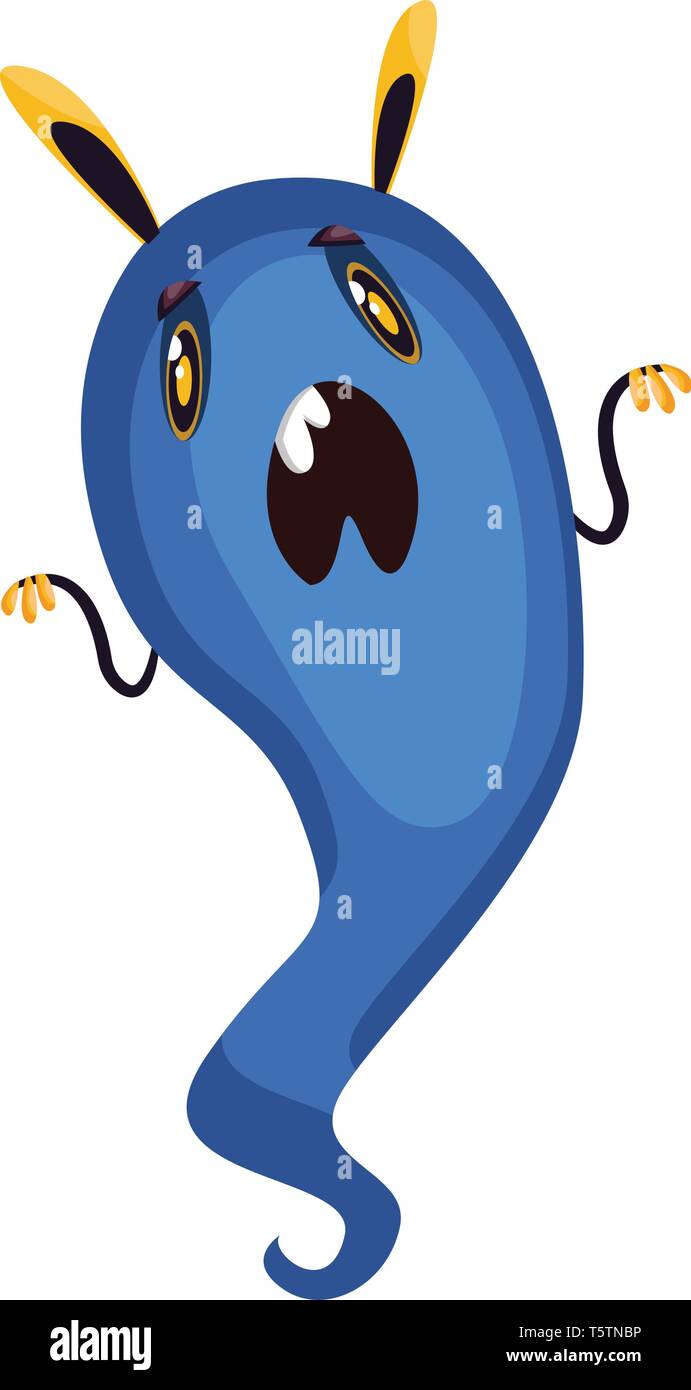Scary blue cartoon monster on white background vector illustration ...