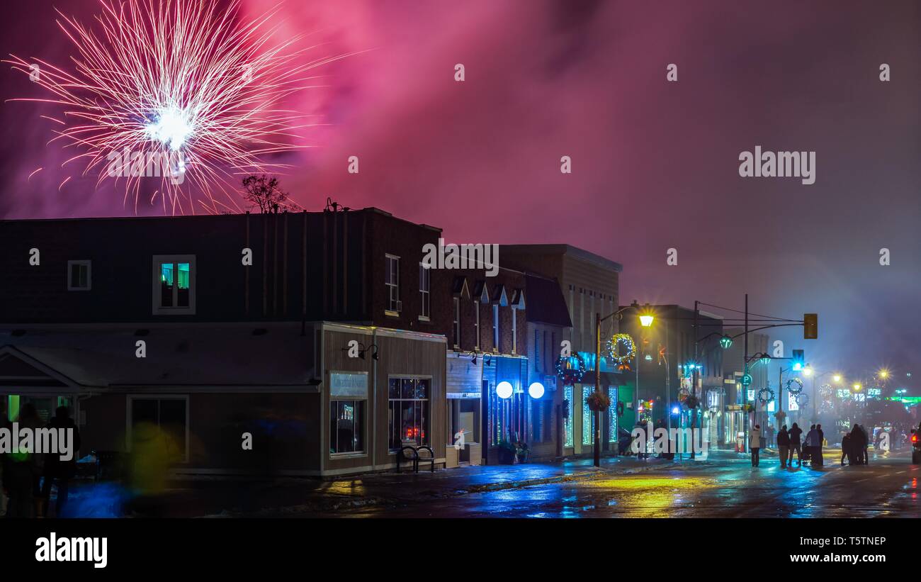 Fenelon Falls Fireworks On Santa Day Stock Photo
