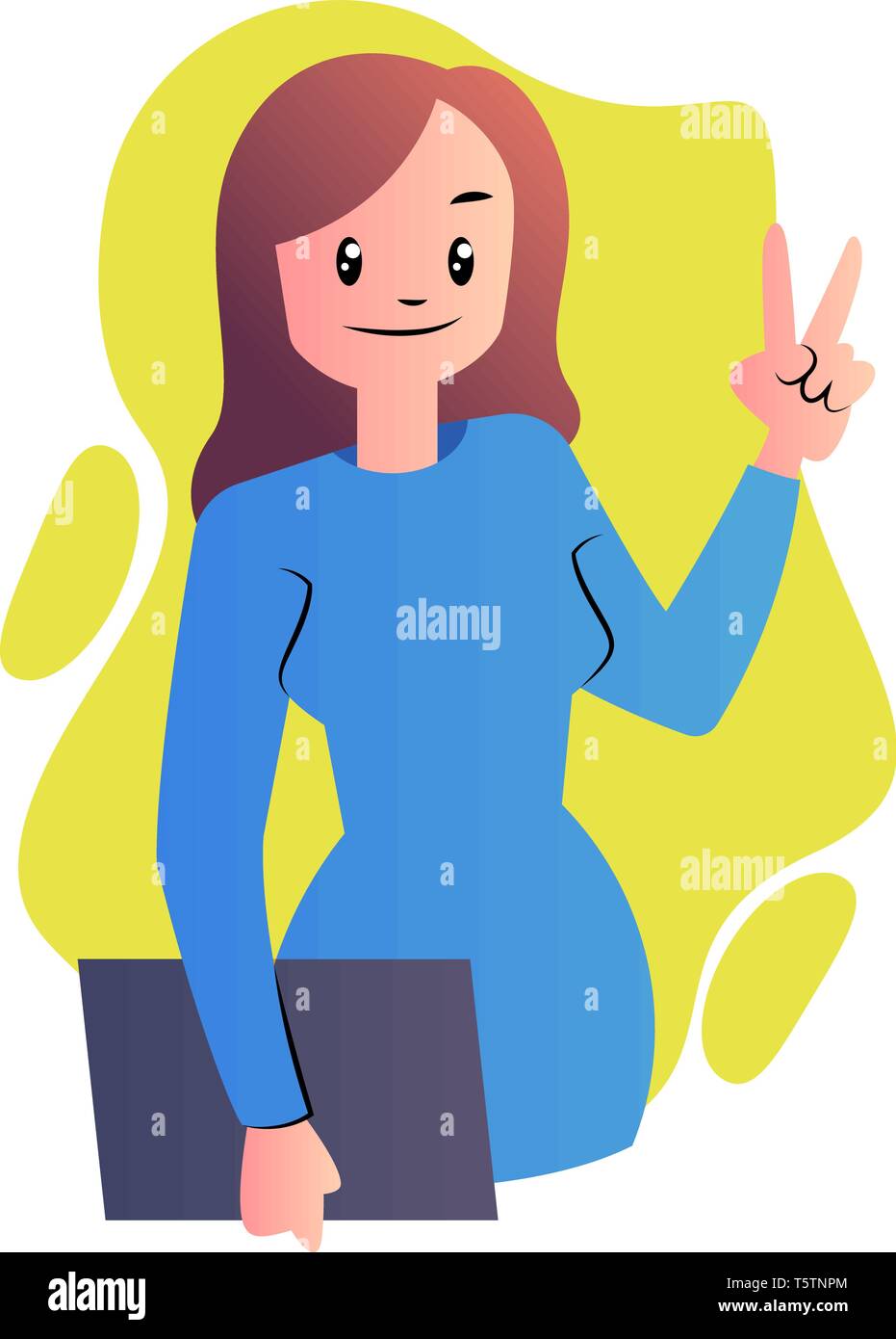 Cute Cartoon Woman In Blue Dress Vector Illustration On White