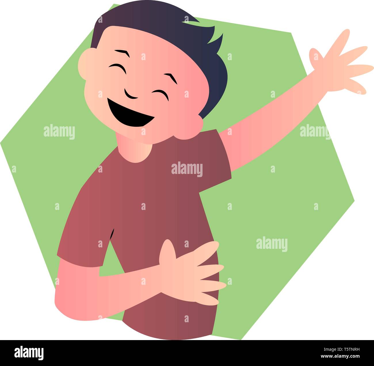 Happy cartoon boy in green shirt dance vector illustartion on white