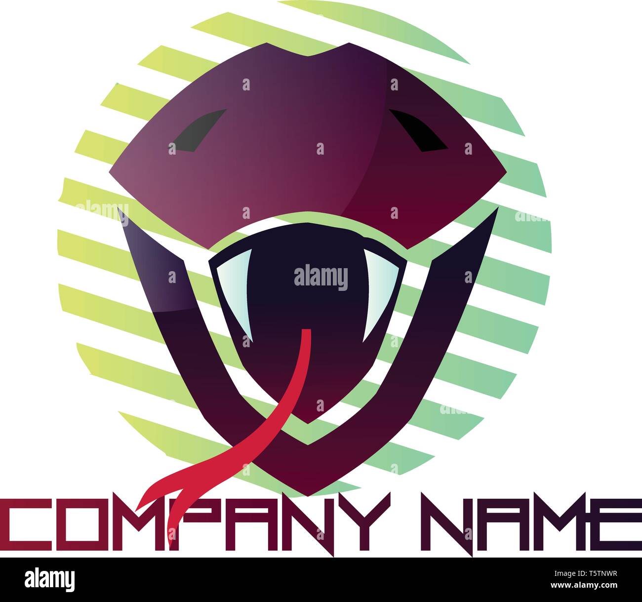 Purple snake head with a tongue out vector logo design on a white ...
