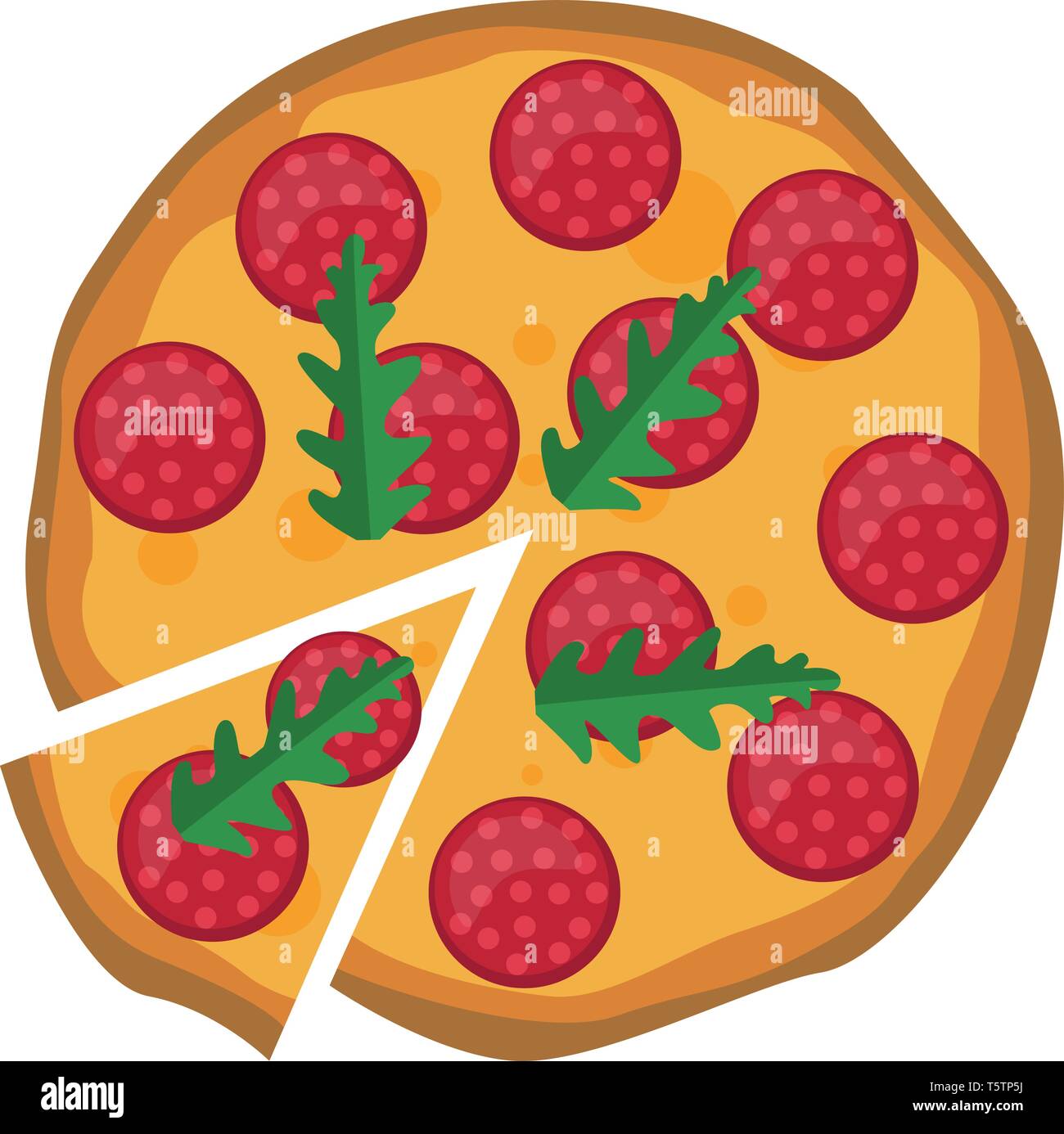 Salami pizza with arugula Print illustration vector on white background