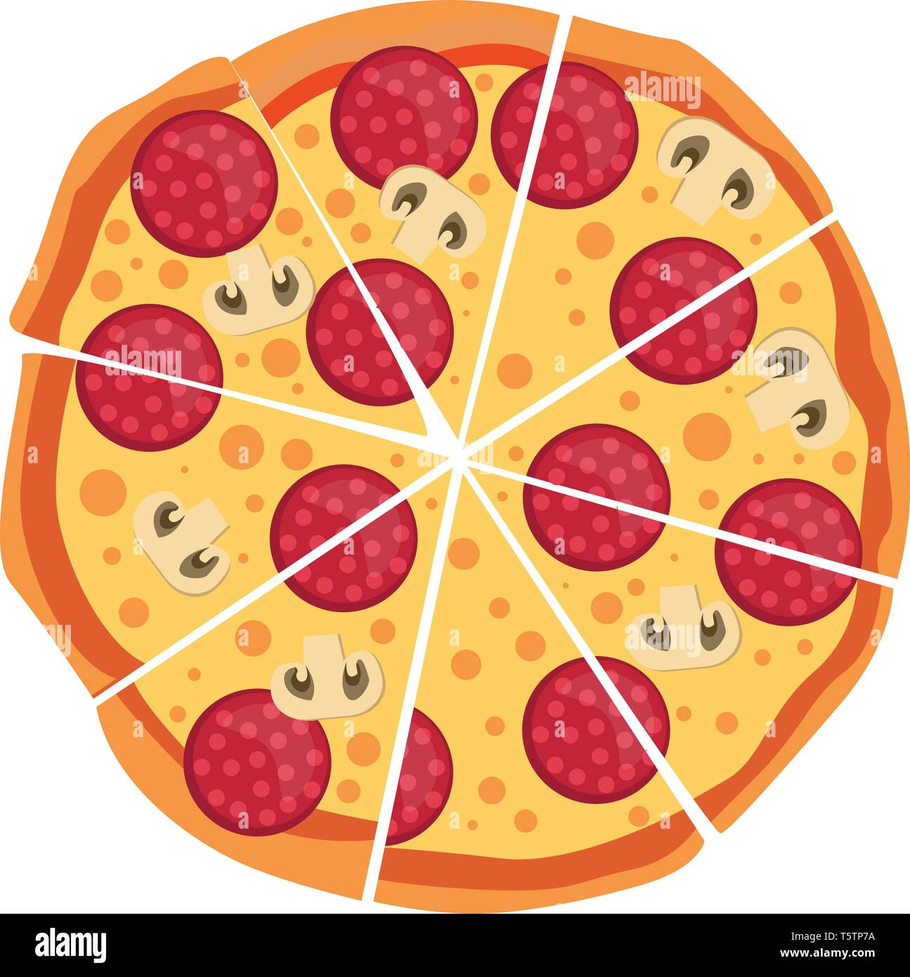 Pepperoni And Mushroom Pizza Illustration Vector On White Background Stock Vector Image Art Alamy