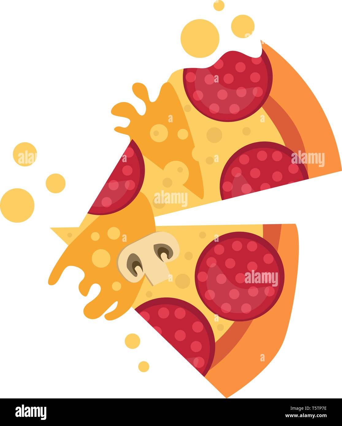 Couple of salami pizza slices illustration vector on white background Stock Vector