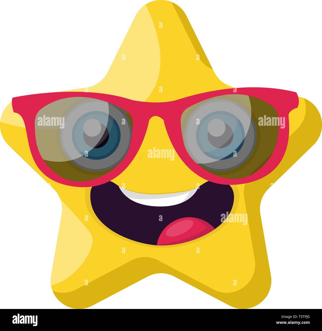 Cute yellow star emoji with pink sunglasses vector illustration on a