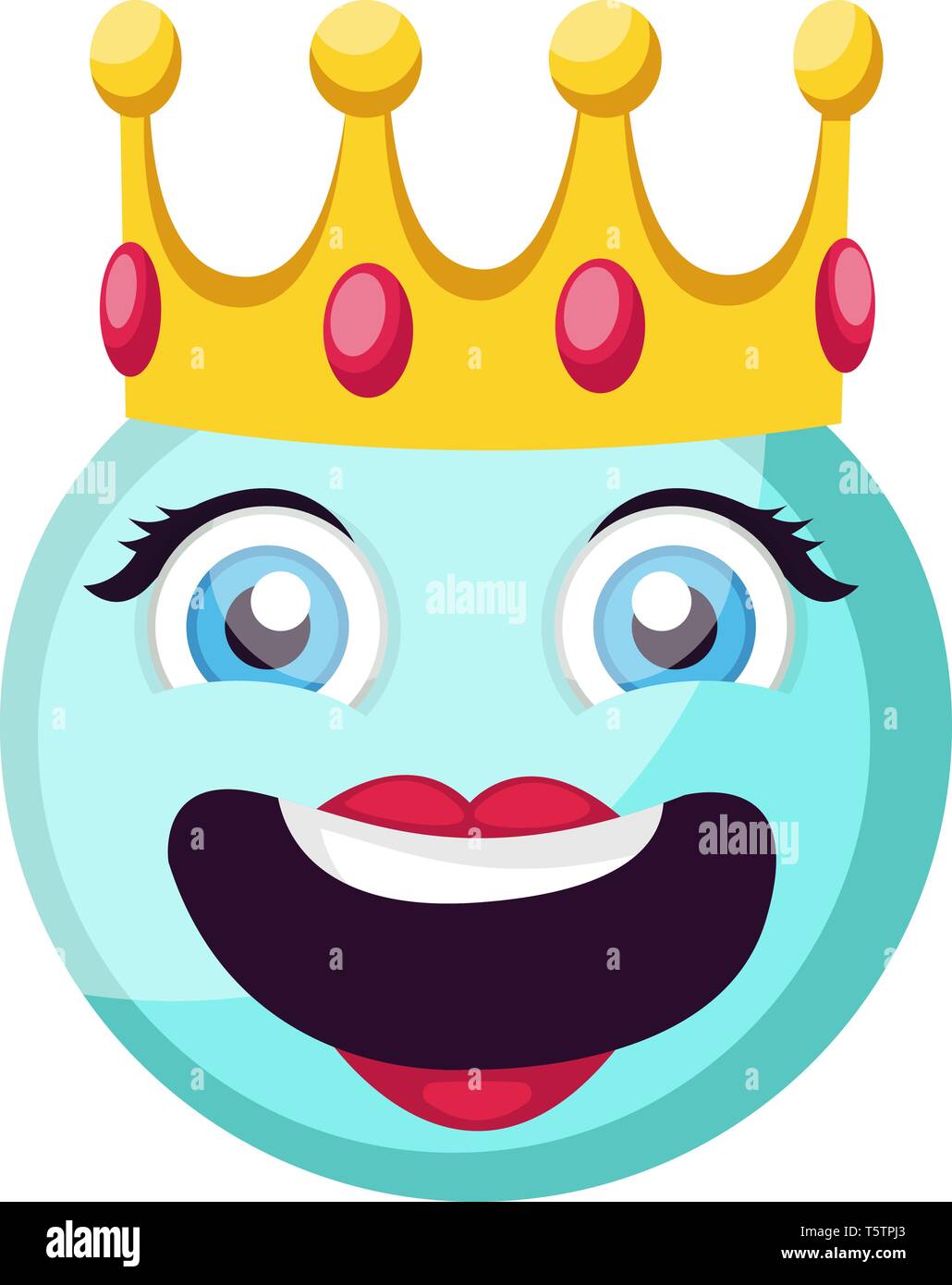 Light blue female happy emoji face with a crown vector illustration on a white background Stock Vector