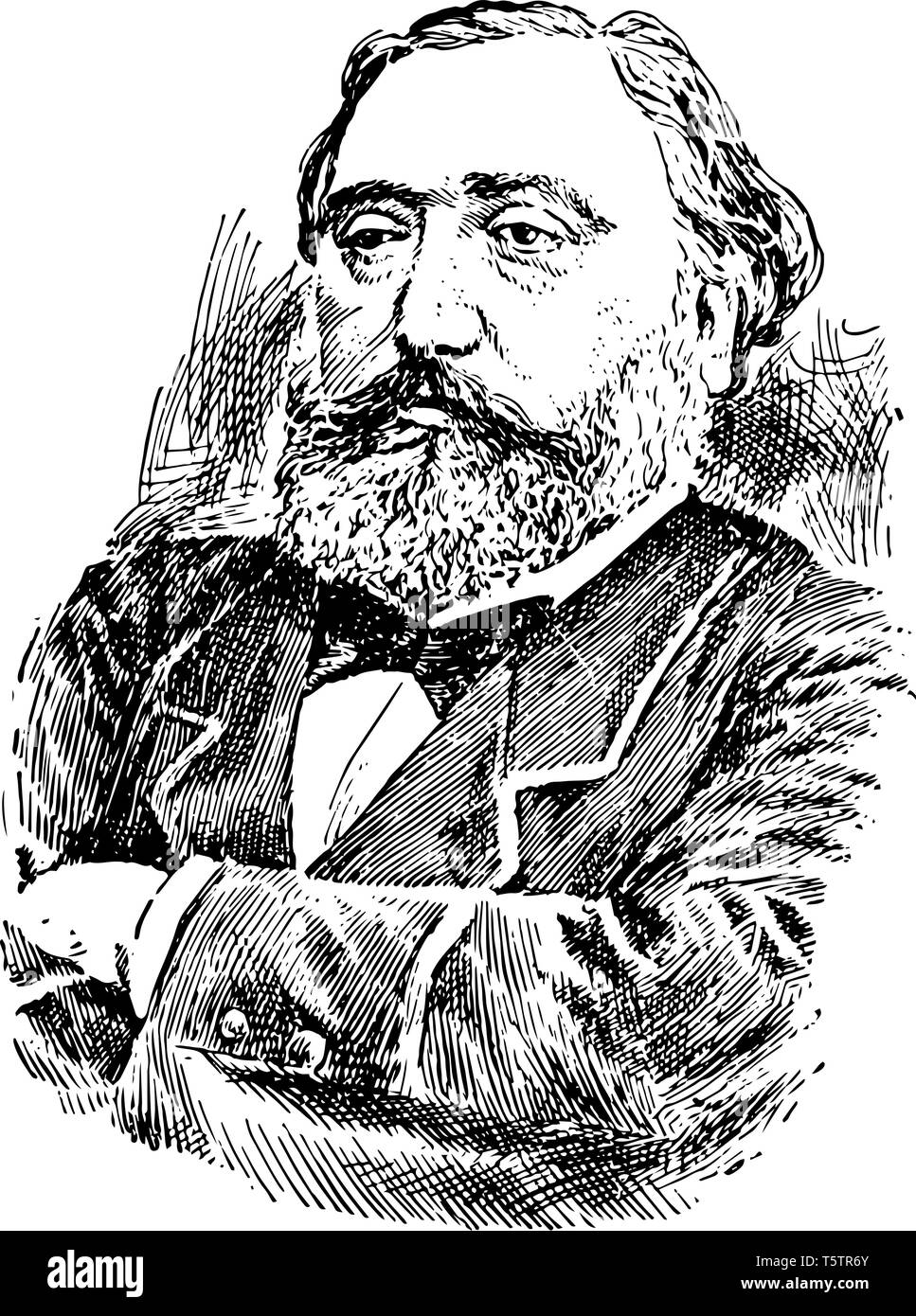 Leon Gambetta 1838 to 1882 he was a French statesman and 45th prime minister of France famous for his devotion to republican principals vintage line d Stock Vector