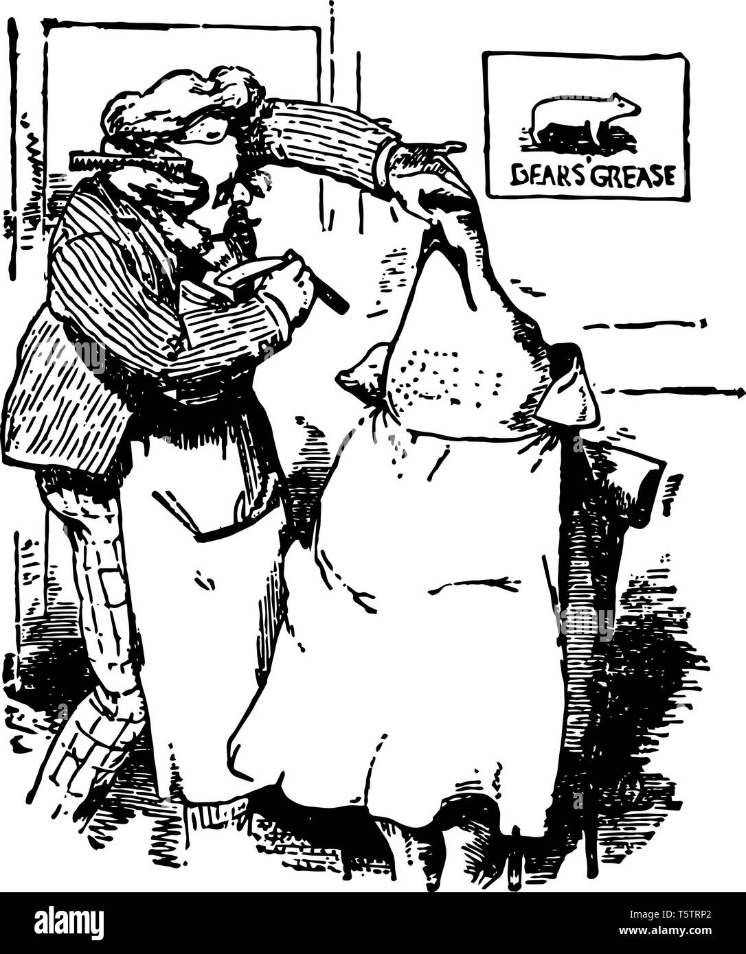 Barber shaving a pig this scene shows a Barber shaving a pig frame in