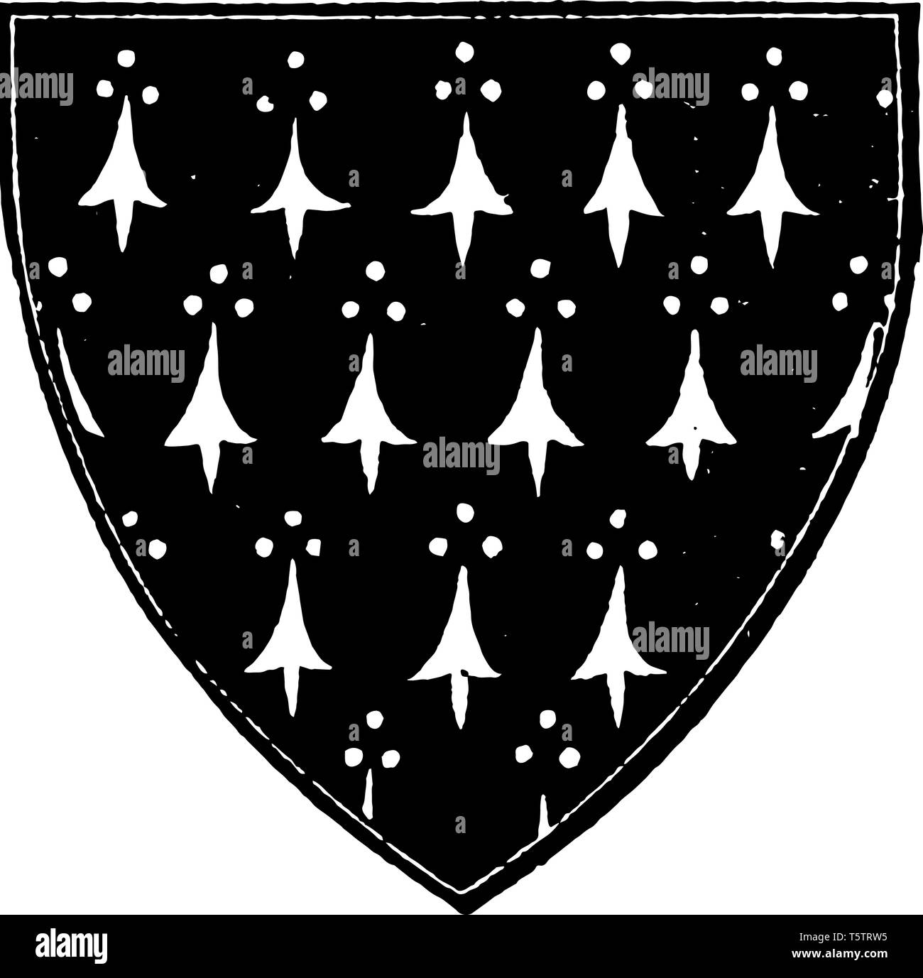 Ermine Shield with a field argent with the powdering sable vintage line drawing or engraving illustration. Stock Vector
