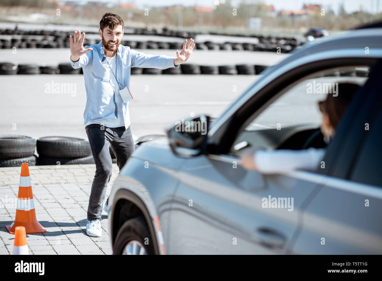 Learner with a road stop sign hi-res stock photography and images - Alamy