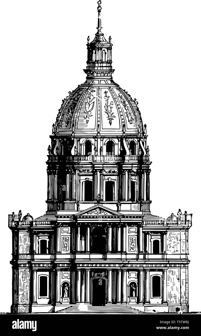 Invalides at Paris containing museums and monuments all relating to the military history of France it is a hospital a retirement home for war veterans Stock Vector