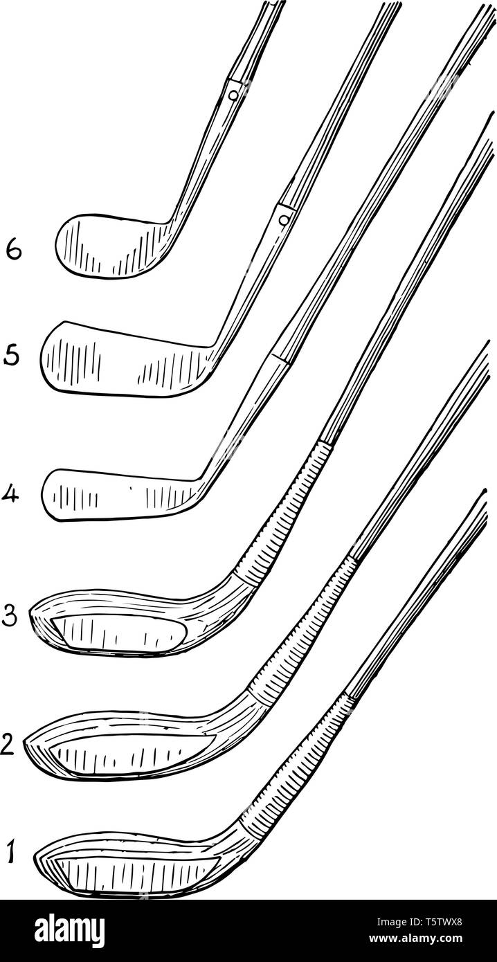 Different types of golf clubs vintage line drawing or engraving  illustration Stock Vector Image & Art - Alamy