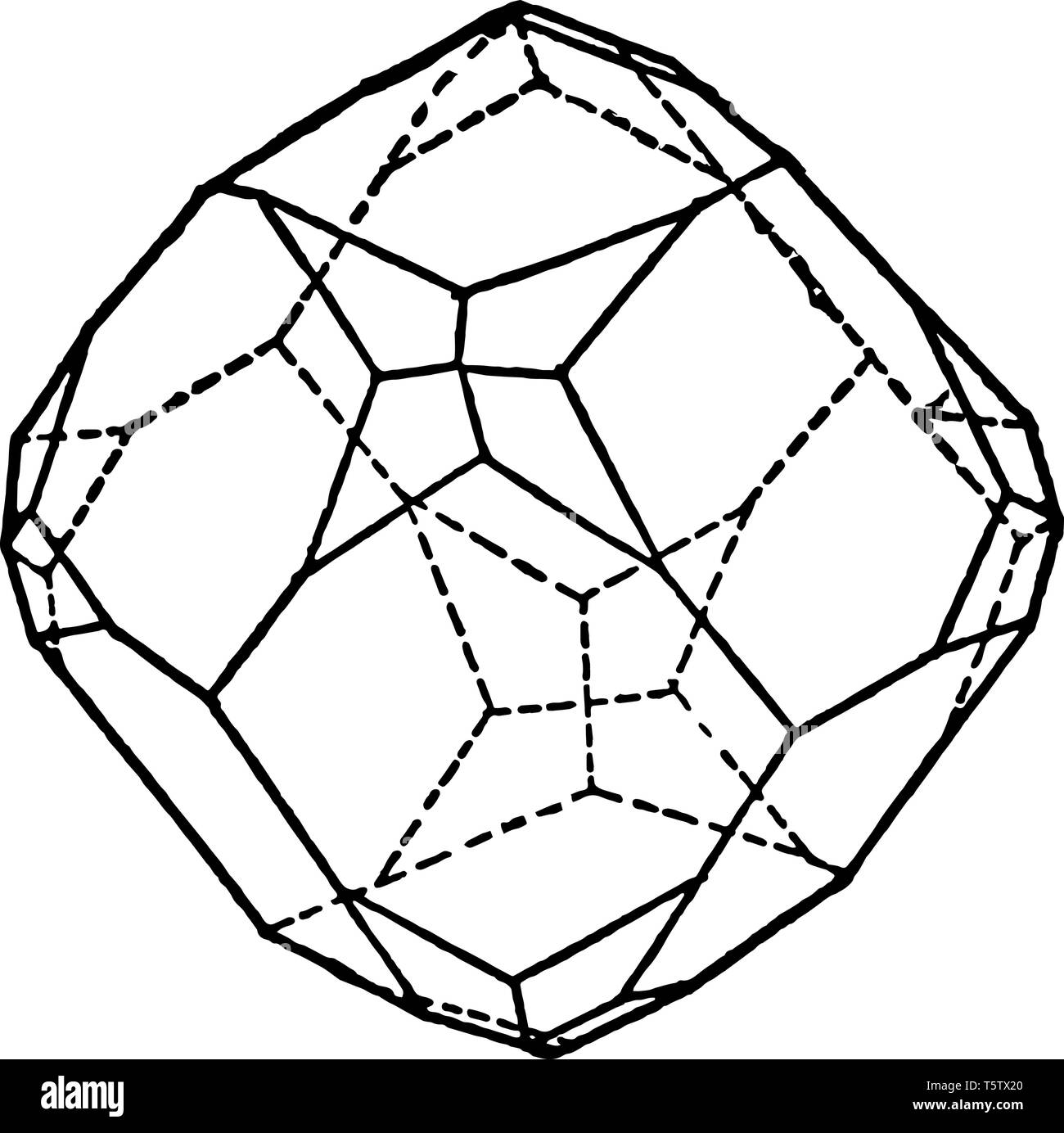 This diagram represents Dodecahedron, vintage line drawing or engraving ...