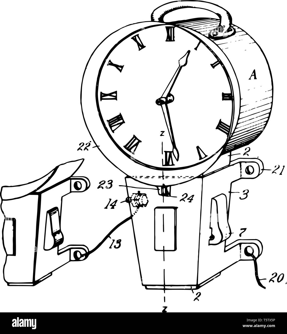 This illustration represents function of Secondary Electric Clock vintage line drawing or