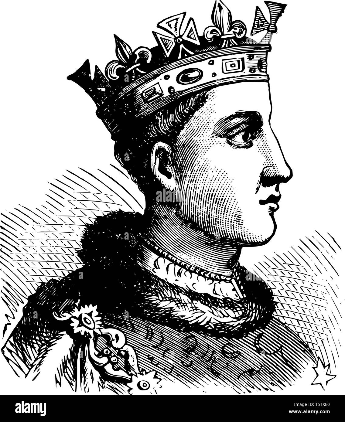 Henry VI of England, 1421-1471, he was the king of England from 1422 to 1461 and from 1470 to 1471, and disputed king of France, vintage line drawing  Stock Vector