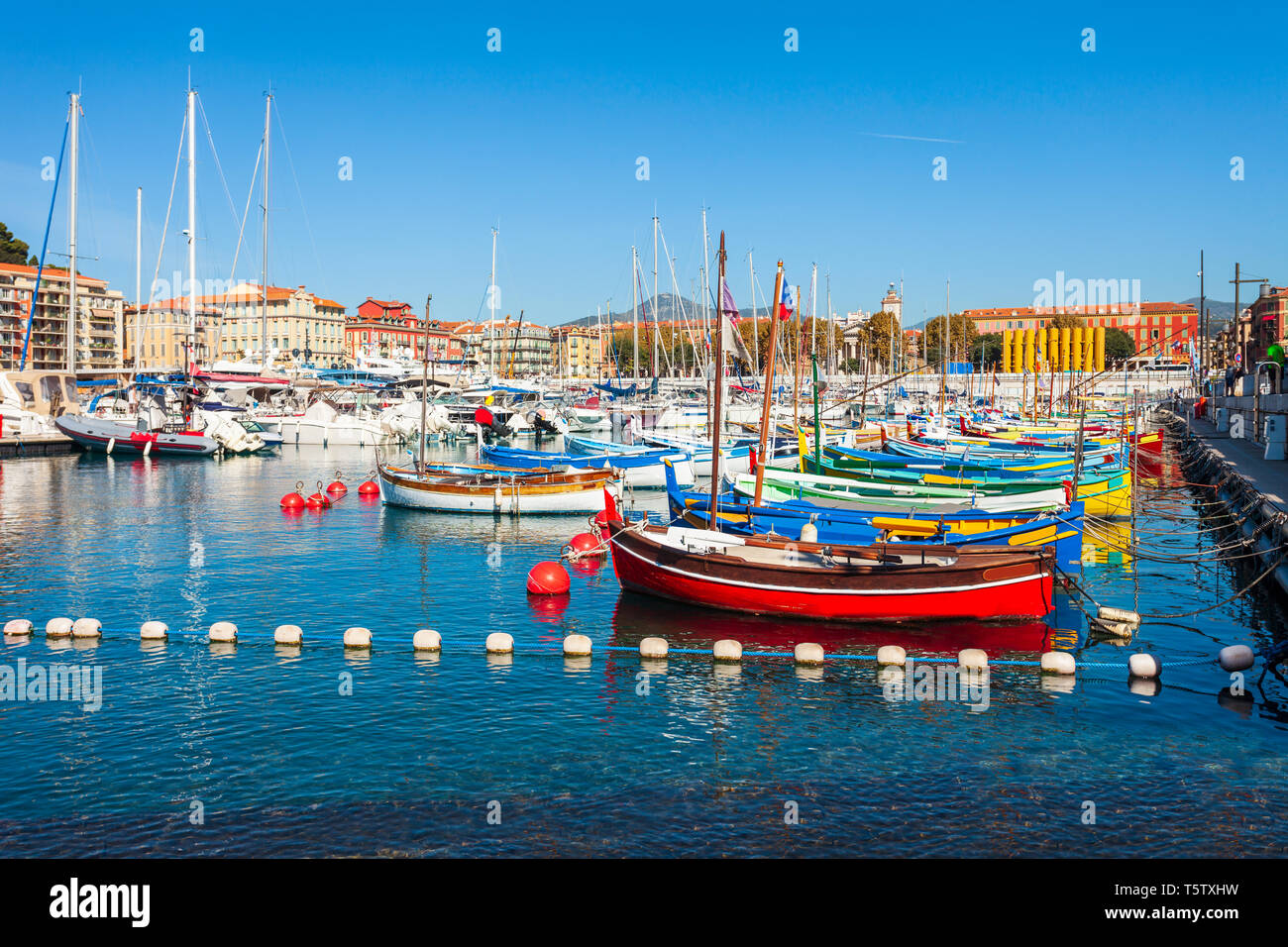 Nice port with boats and yachts. Nice is a city located on the French Riviera or Cote d'Azur in France. Stock Photo