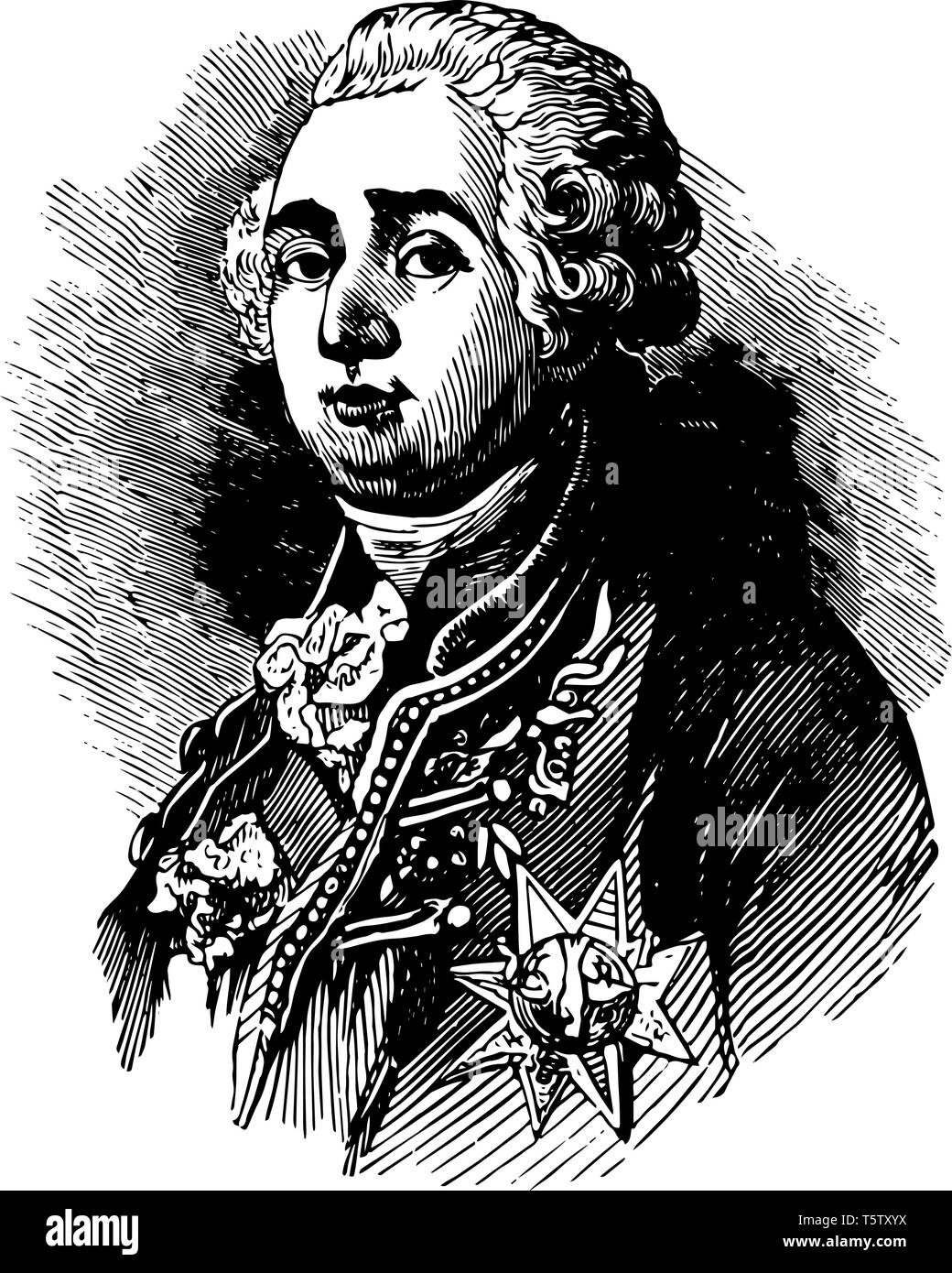 Louis XVI 1754 to 1793 he was the last king of France before the French revolution vintage line drawing or engraving illustration Stock Vector
