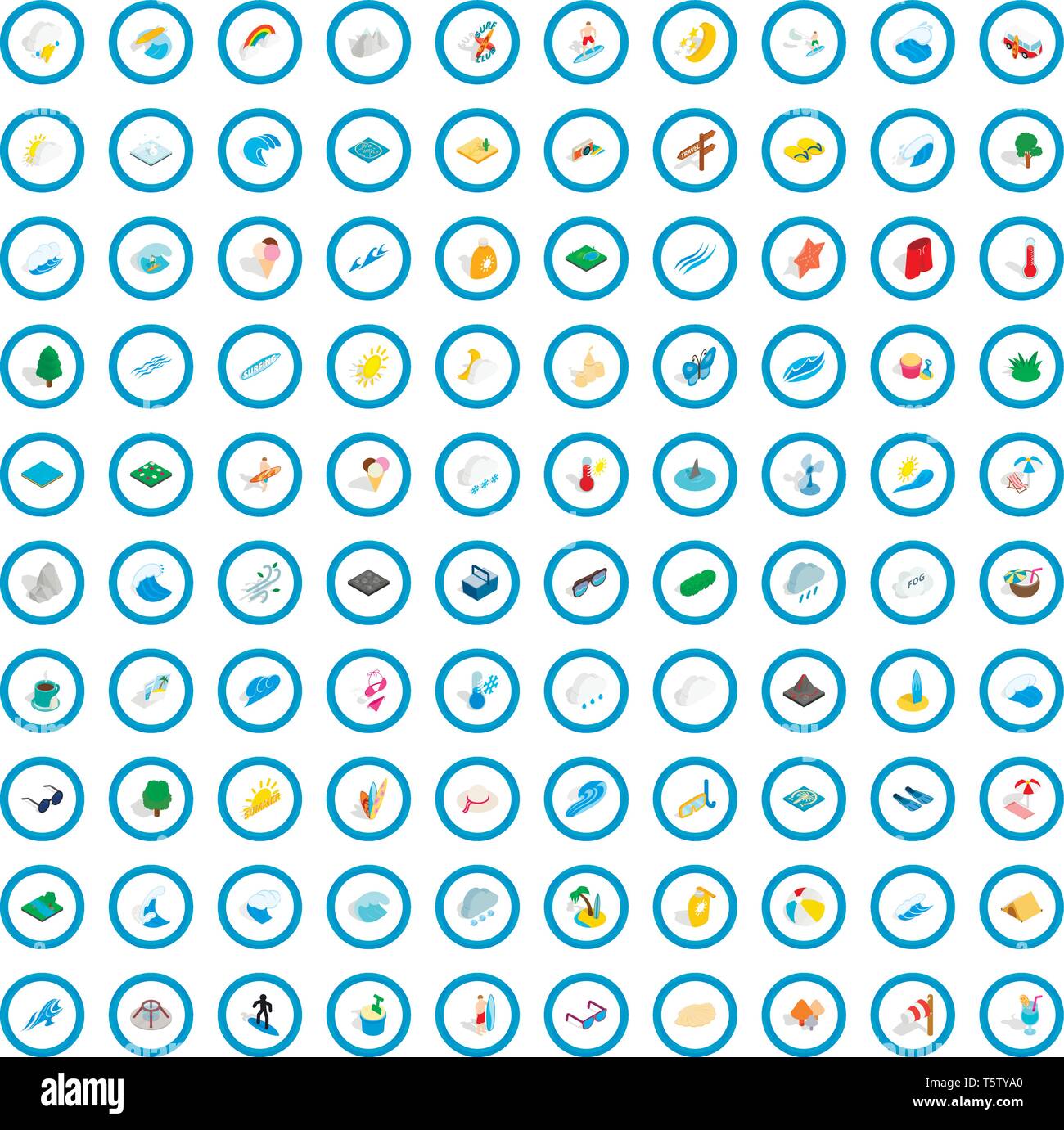 100 water icons set, isometric 3d style Stock Vector