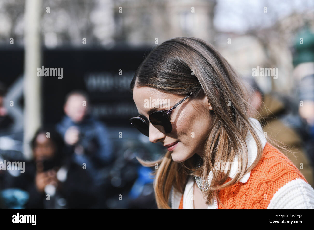 Paris, France - March 5, 2019: Street style outfit -  Olivia Palermo before a fashion show during Paris Fashion Week - PFWFW19 Stock Photo