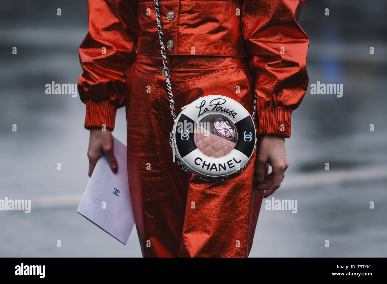 Paris, France - March 5, 2019: Street style outfit -  Mademoiselle Yulia before a fashion show during Paris Fashion Week - PFWFW19 Stock Photo