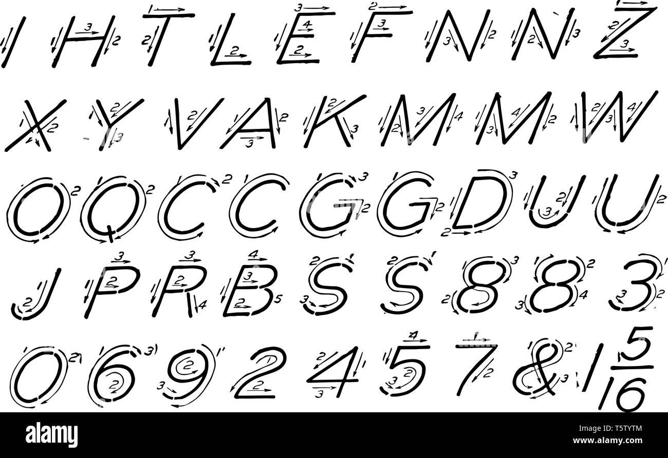 This illustration represents Single Stroke Inclined Capitals, vintage ...