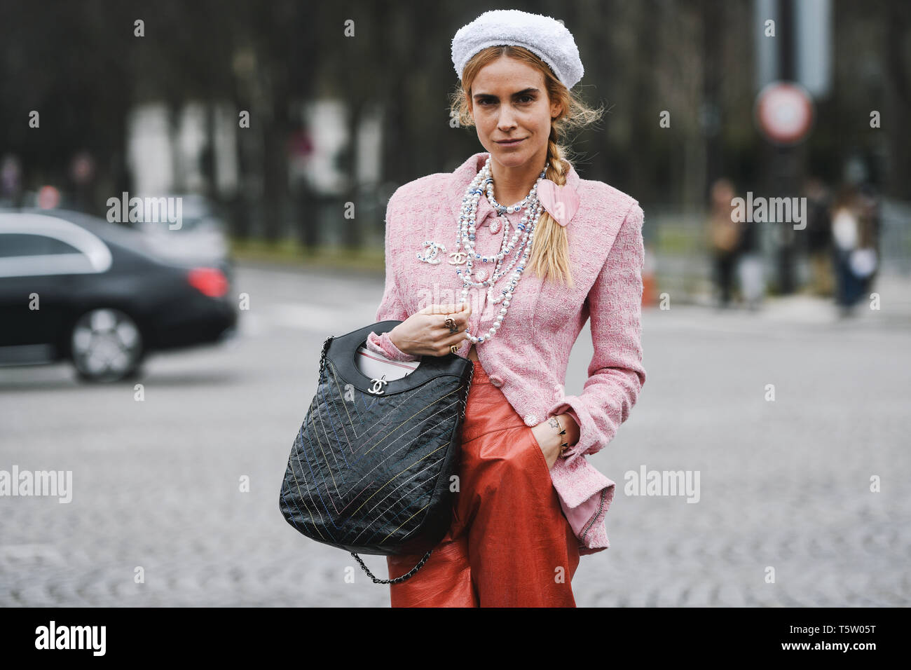 Paris, France - March 5, 2019: Street style outfit -  Blanca Miro before a fashion show during Paris Fashion Week - PFWFW19 Stock Photo