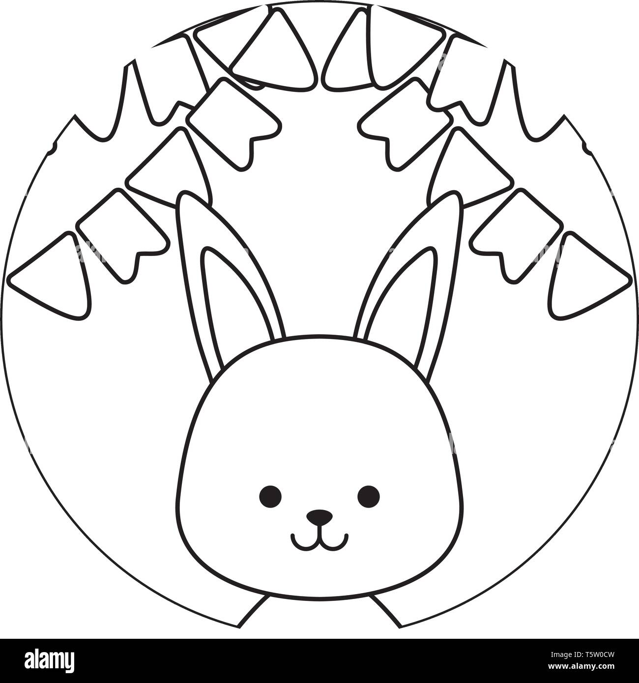 cute rabbit in frame circular with garlands vector illustration design ...