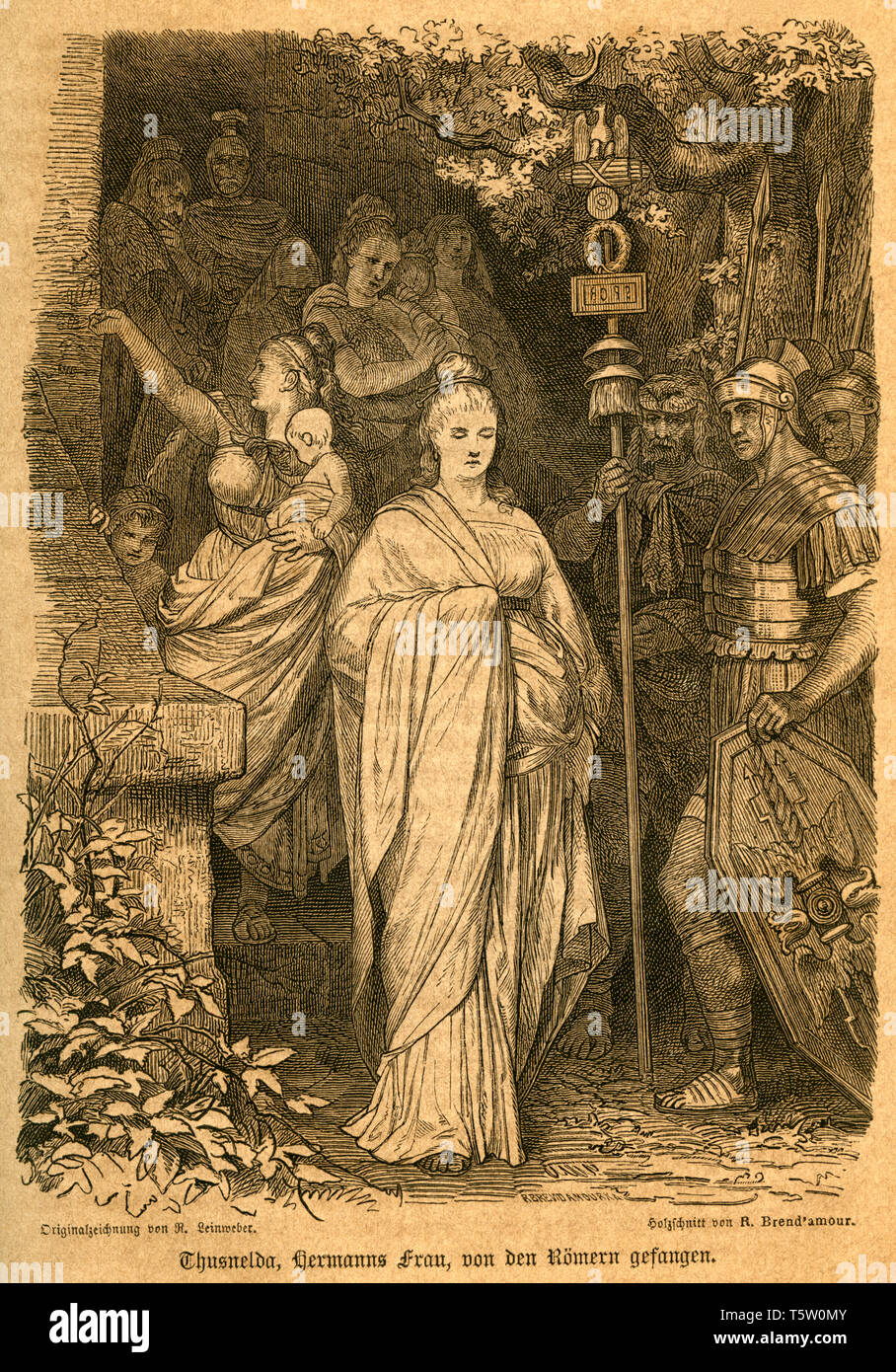 Europa, Deutschland, Niedersachsen, Thusnelda, die Frau von Arminius , von den Römern gefangen, Illustration aus : ' Illustrirte Gallerie berühmter Mä Stock Photo