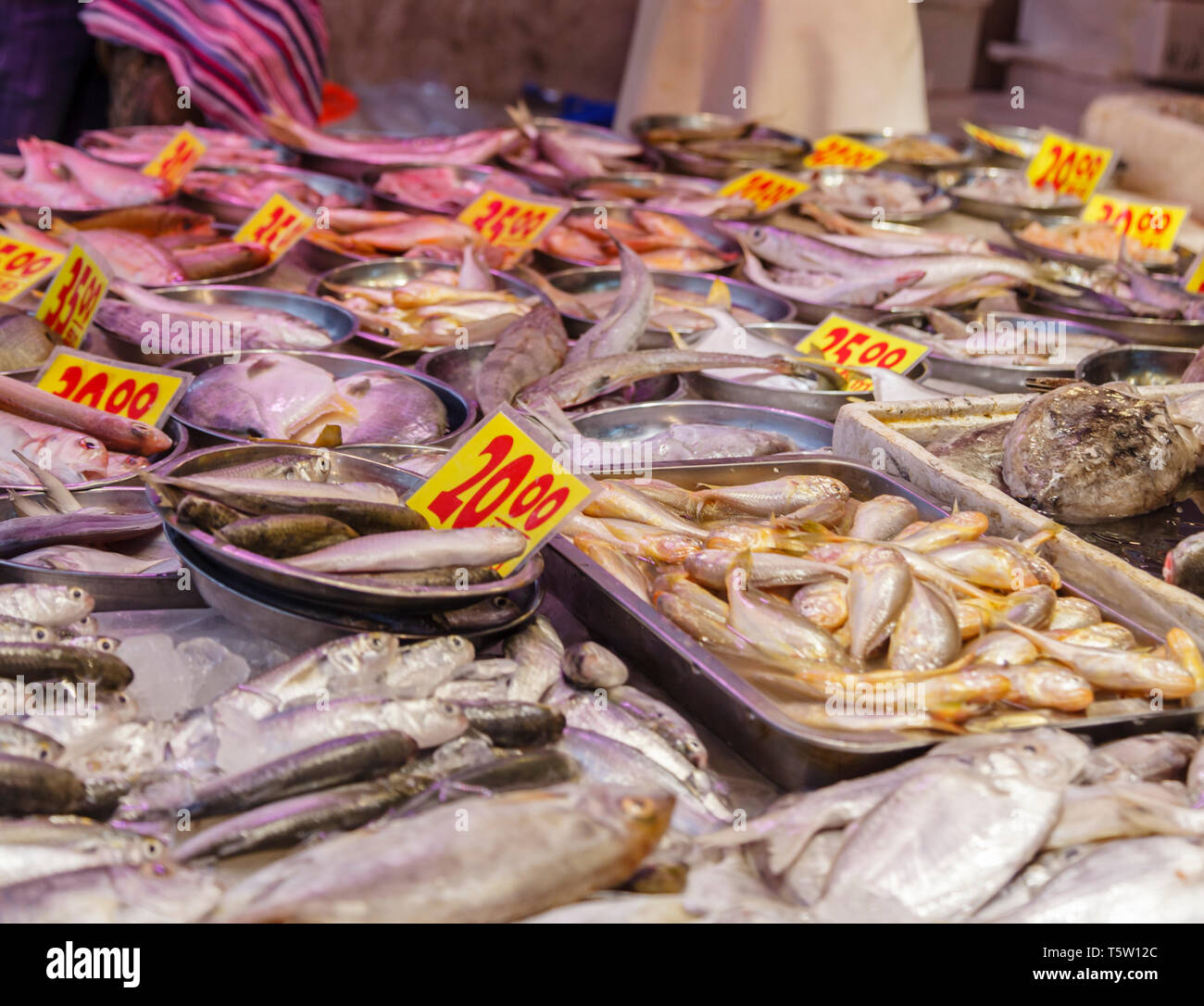 Threadfin Bream on salmon a stall in Hong Kong Stock Photo