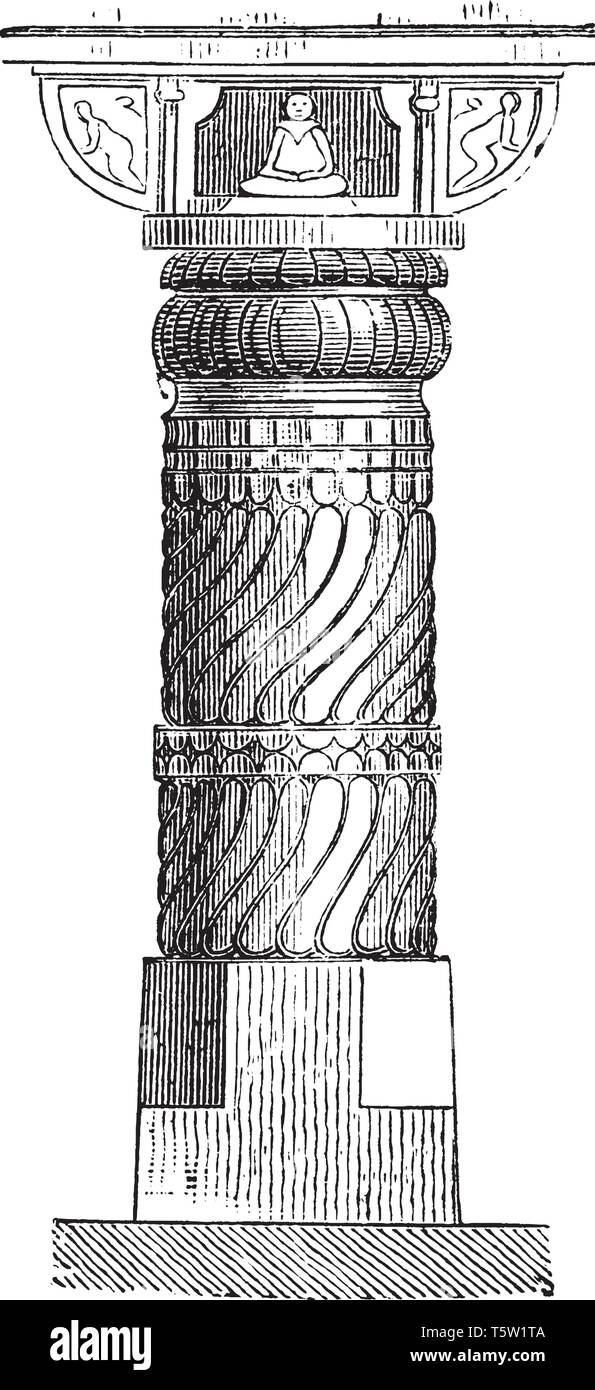 This image represents Pillar in Hindu temple, vintage line drawing or