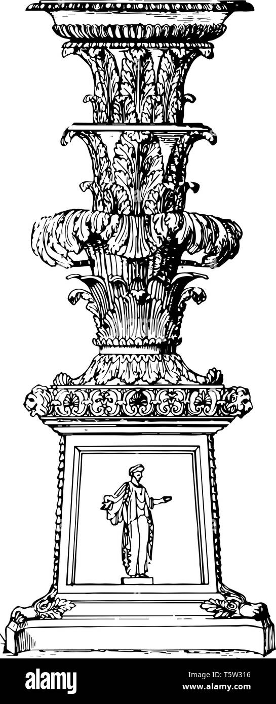 A candle stand with beautiful works of art, vintage line drawing or engraving illustration Stock