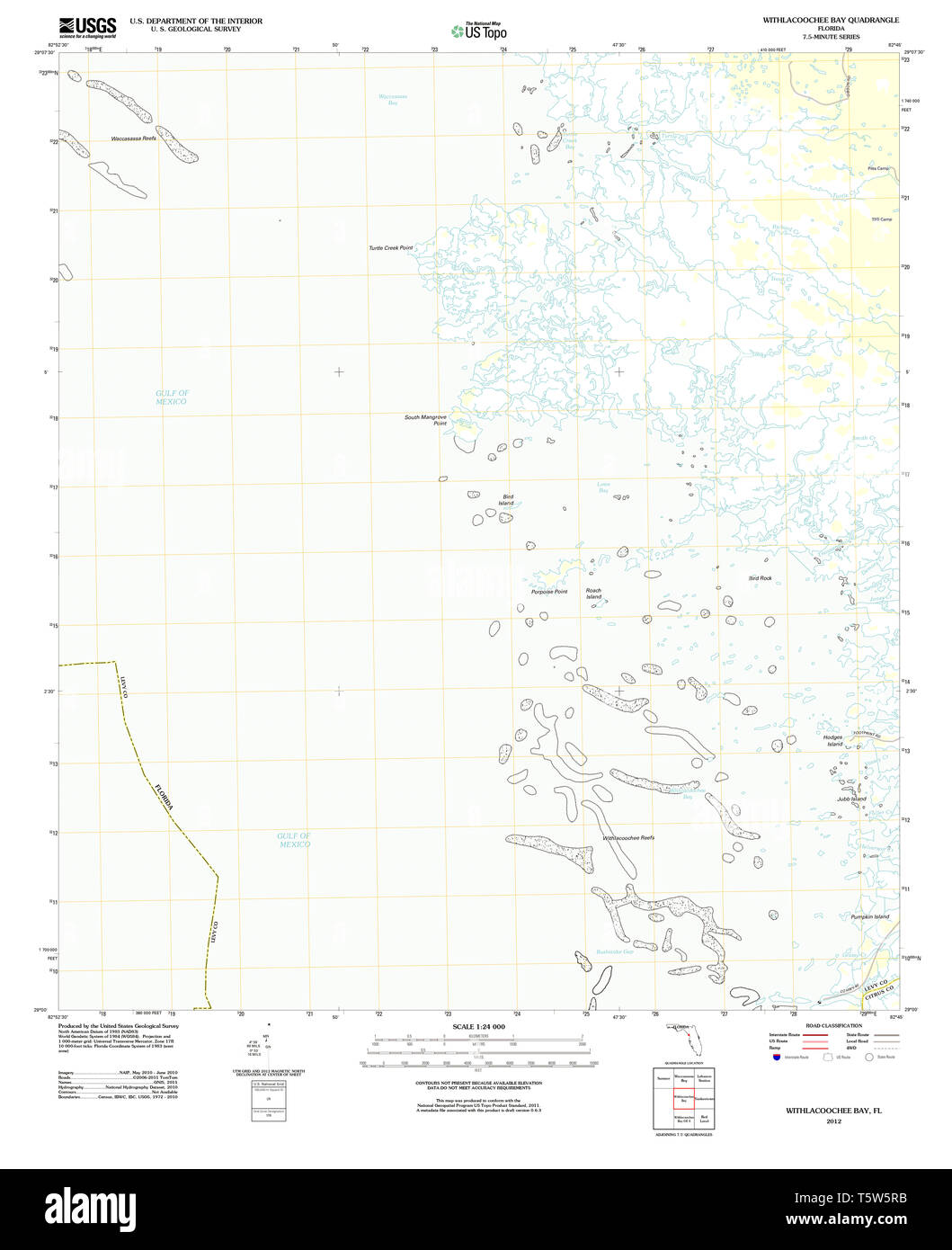 USGS TOPO Map Florida FL Withlacoochee - Usgs Topo Map Florida Fl Withlacoochee Bay 20120801 Tm Restoration T5W5RB 