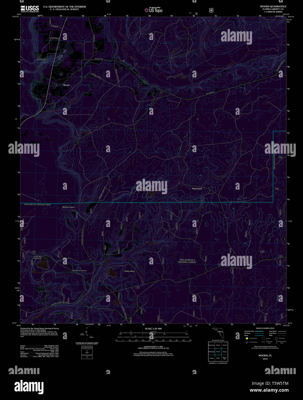 USGS TOPO Map Florida FL Woods - Usgs Topo Map Florida Fl Woods 20120801 Tm Inverted Restoration T5W5TM 