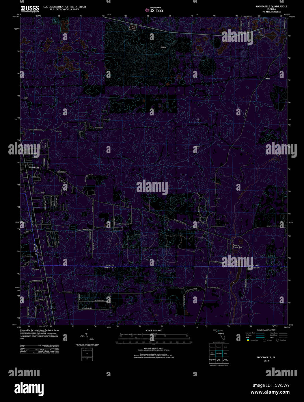 USGS TOPO Map Florida FL Woodville 20120725 TM Inverted Restoration