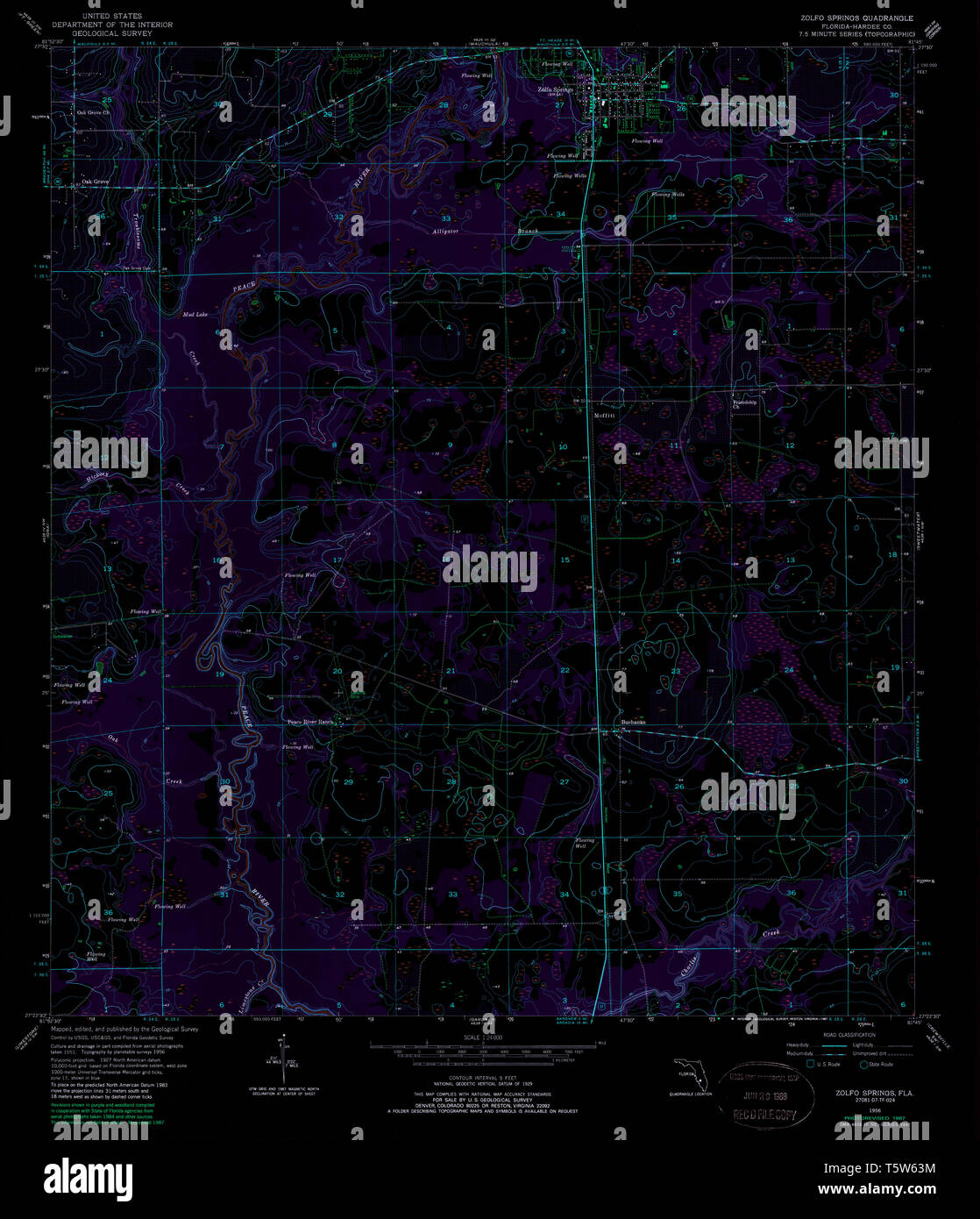 USGS TOPO Map Florida FL Zolfo Springs 349187 1956 24000 Inverted Restoration Stock Photo Alamy