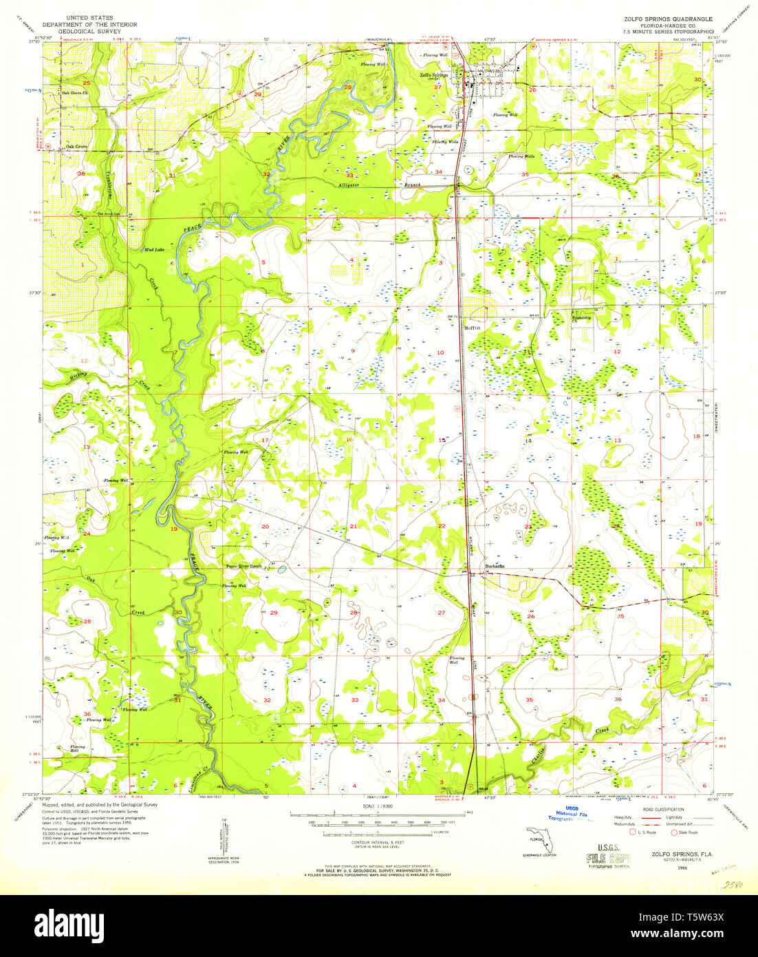 USGS TOPO Map Florida FL Zolfo Springs 349188 1956 24000 Restoration Stock Photo Alamy