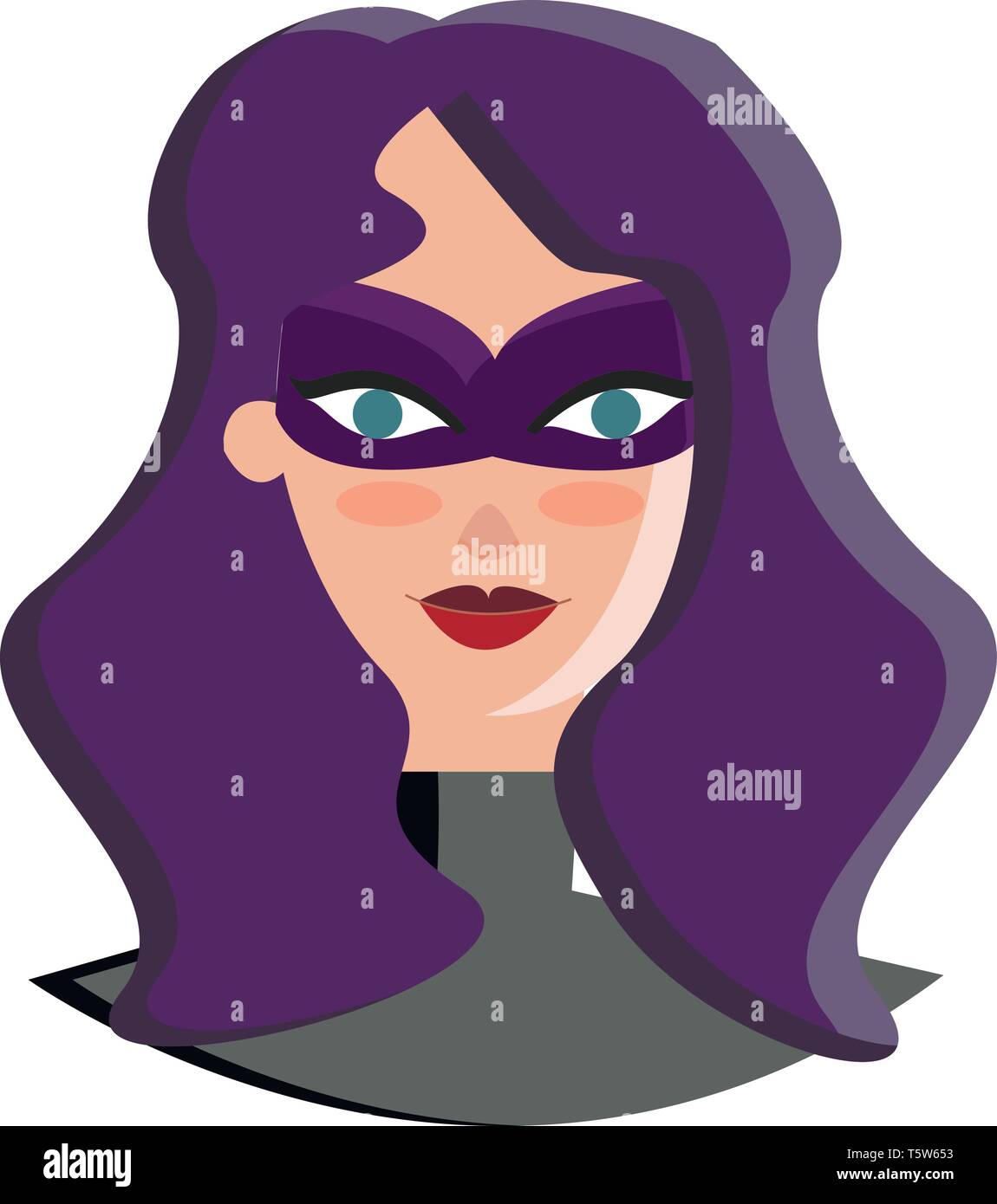 A Super Woman In Purple Hair Vector Or Color Illustration Stock