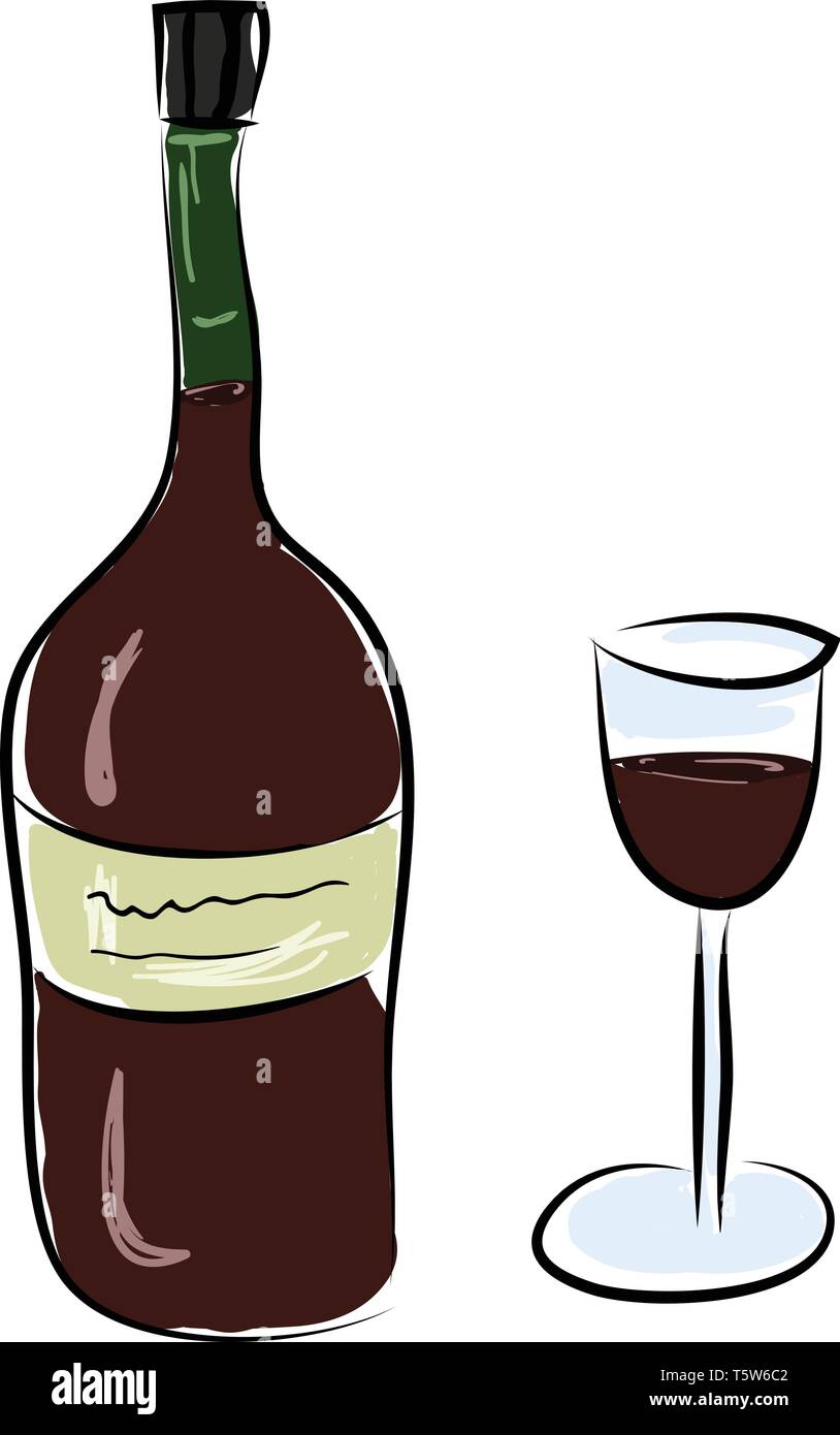 A red wine bottle with glass vector or color illustration Stock Vector ...