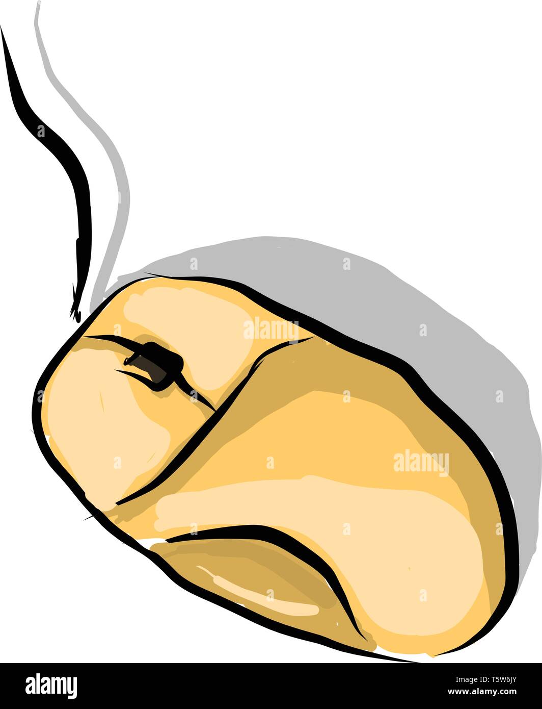 A brown colored computer mouse with a gray colored shadow, vector, color drawing or illustration. Stock Vector