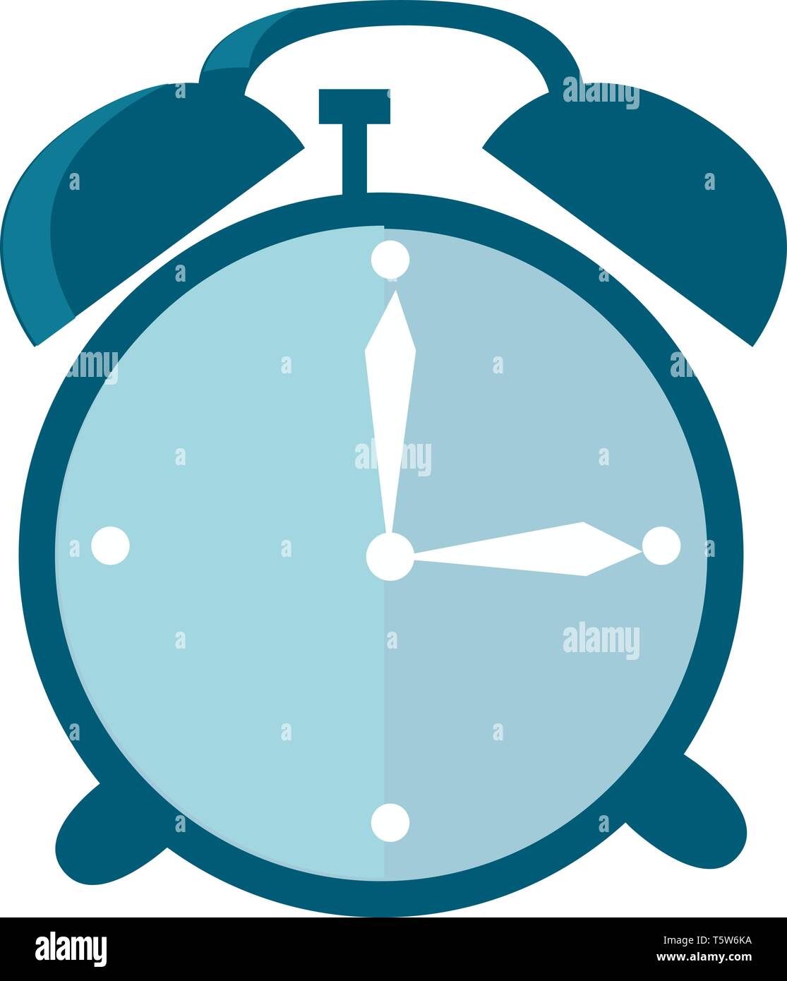 A teal colored alarm clock with white colored hands, vector, color drawing or illustration. Stock Vector