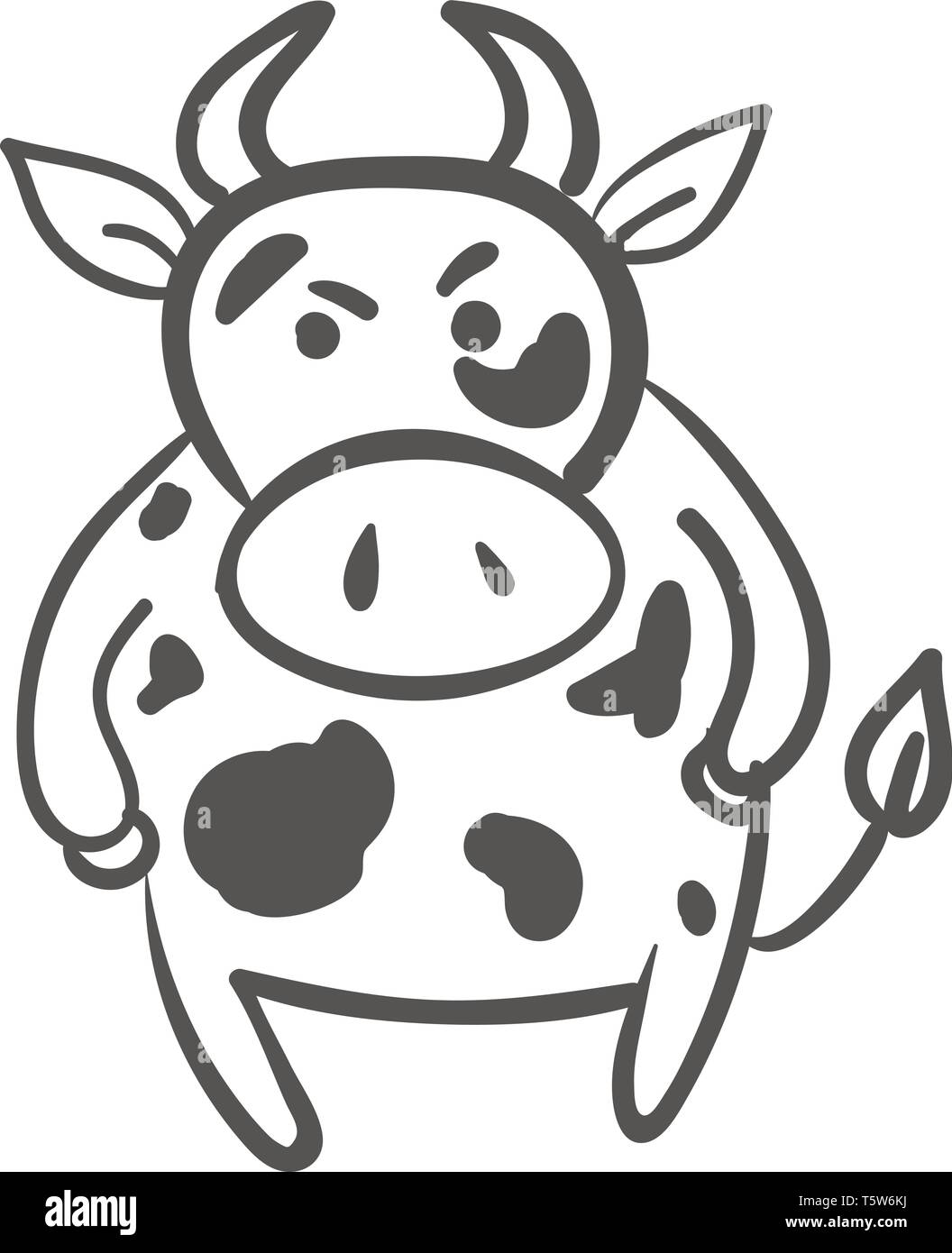 A white angry cow with gray spots, vector, color drawing or ...