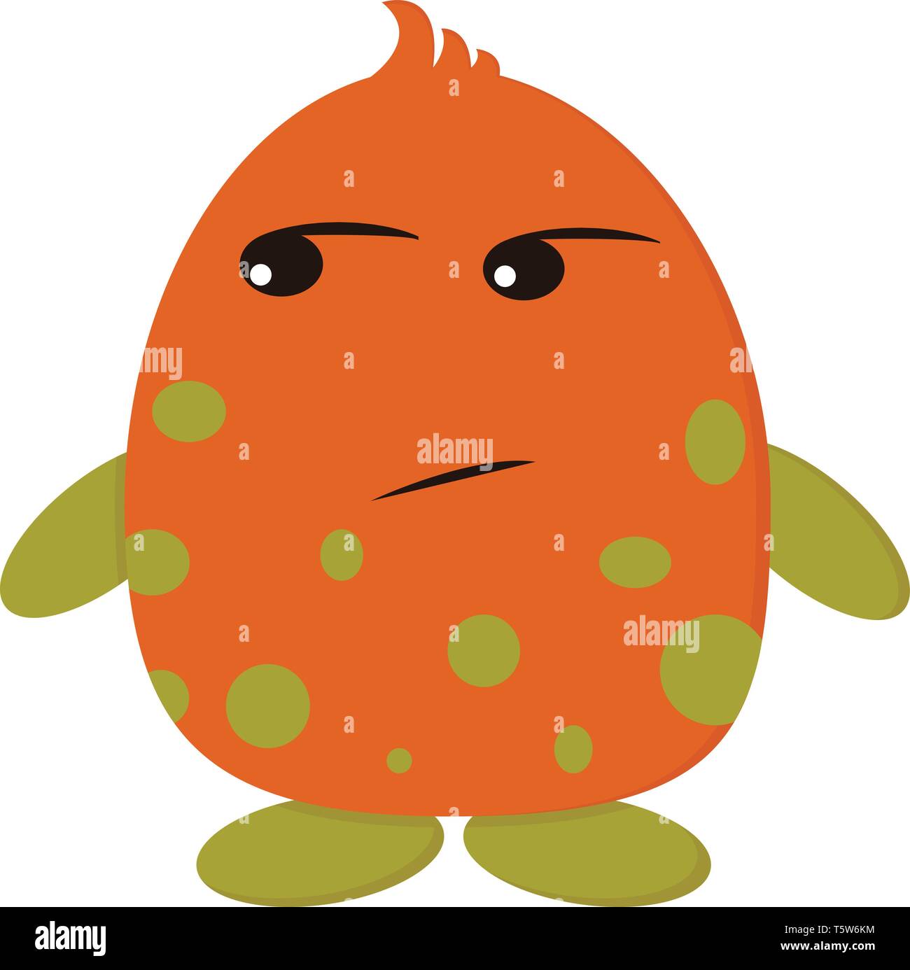 An angry orange monster with a reef gold colored spots, hands and feet