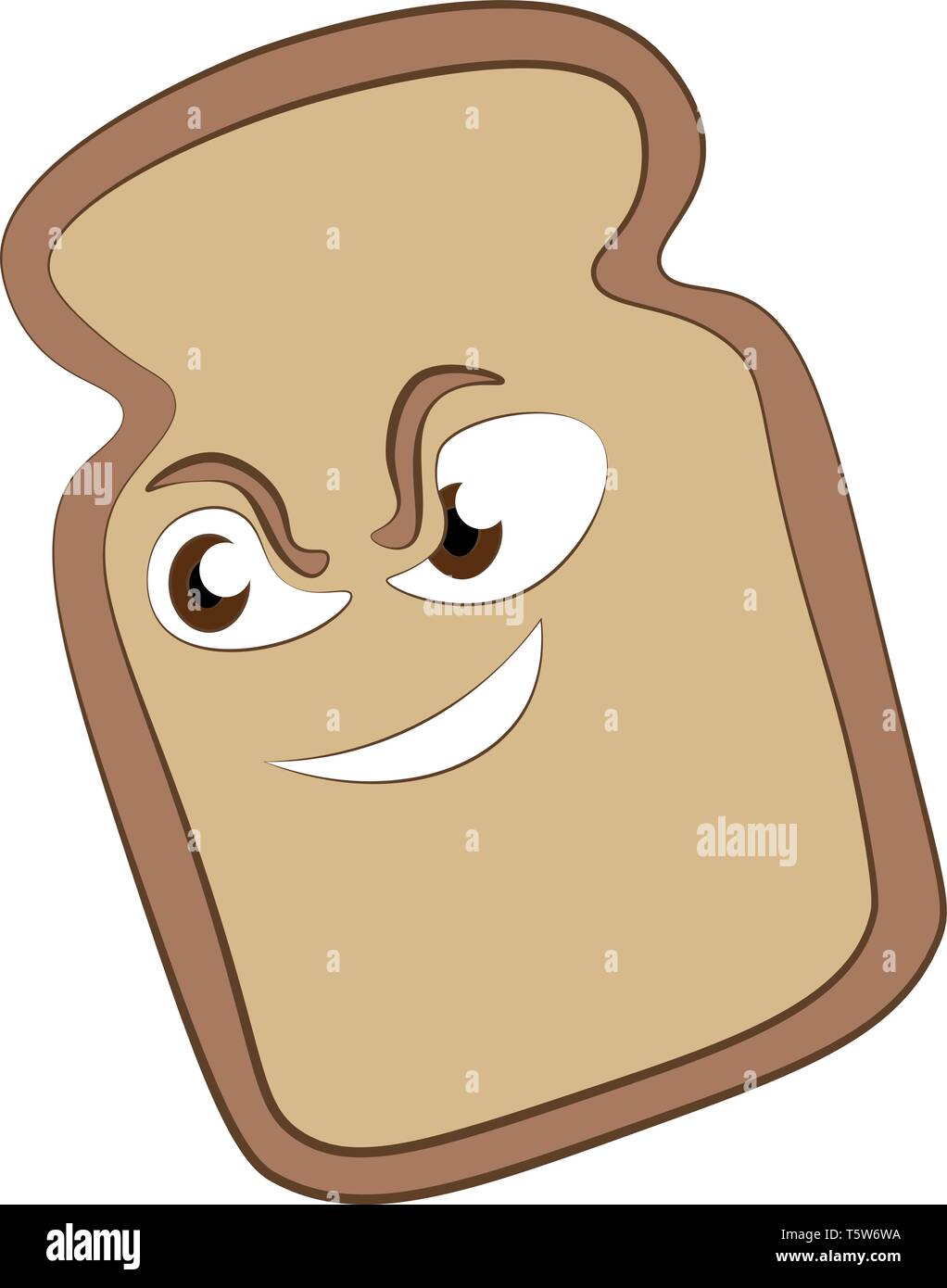 A bread slice with brown eyes and white teeth cartoon vector color drawing or illustration. Stock Vector